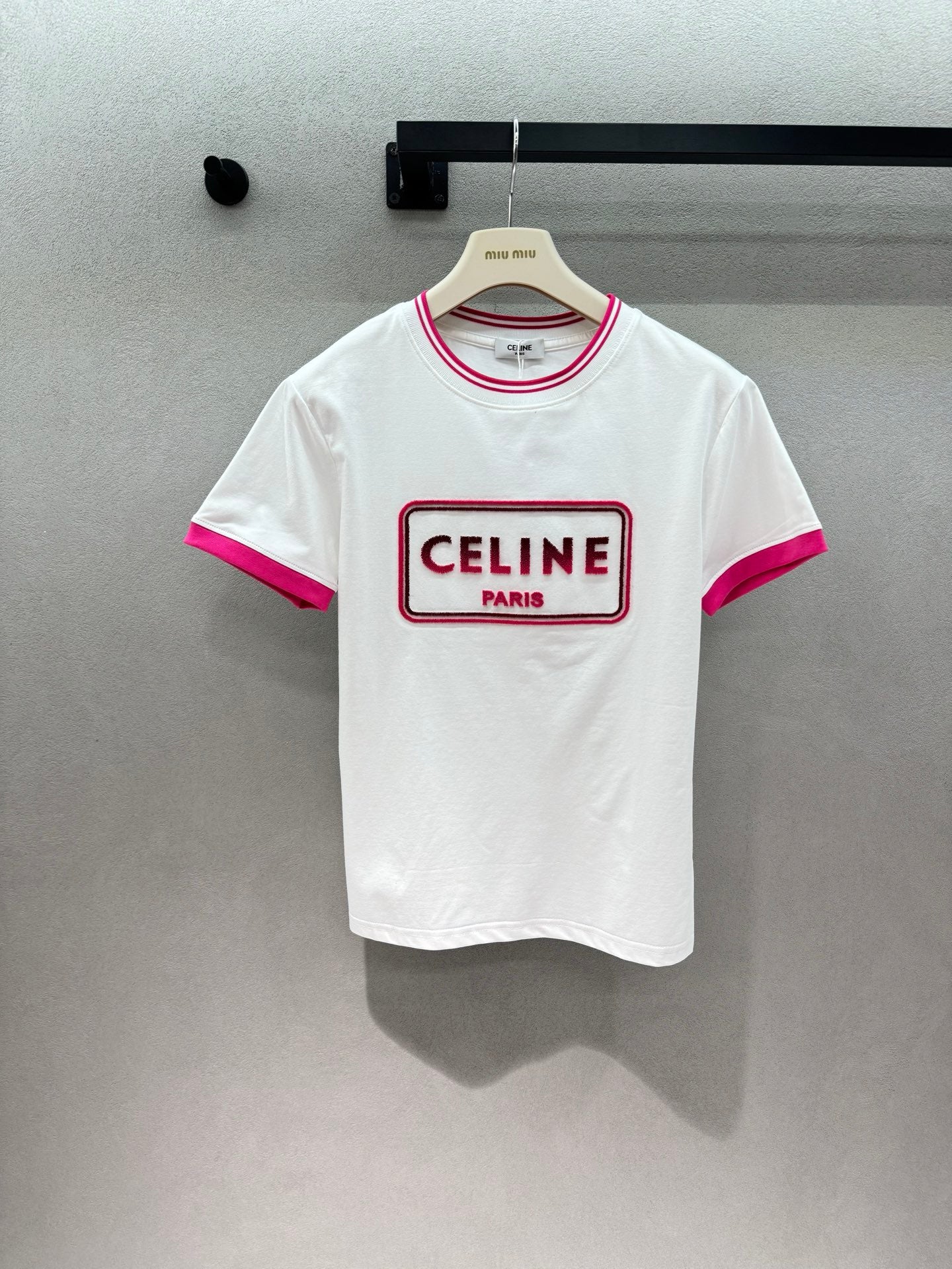 Celine Flocked Two-Tone T-Shirt in Polyester 375188