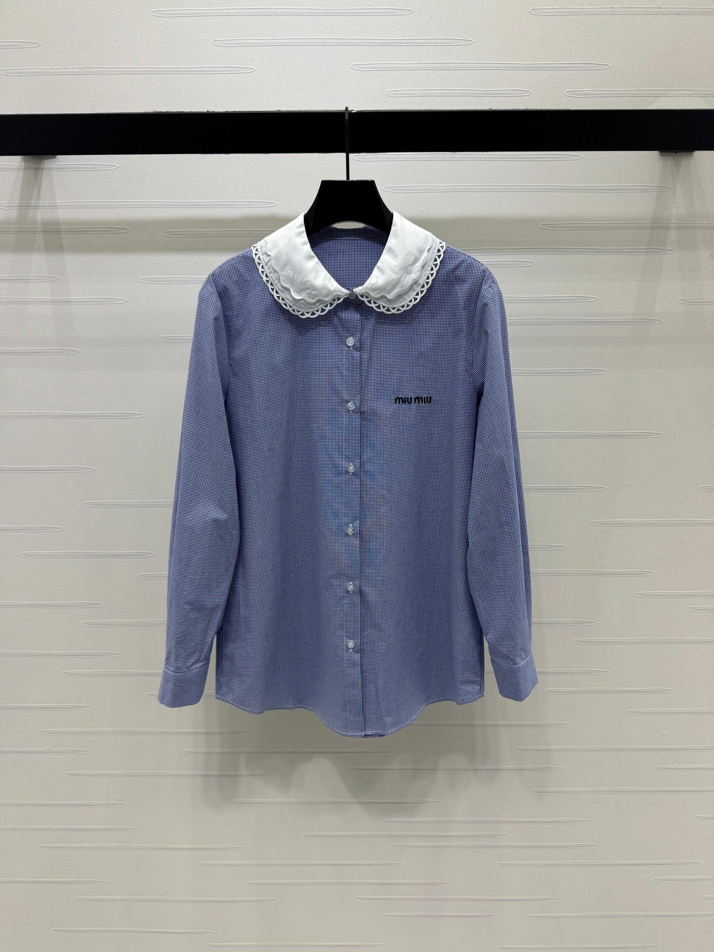 Miu Peter Pan Collar Plaid Shirt Cotton 392635