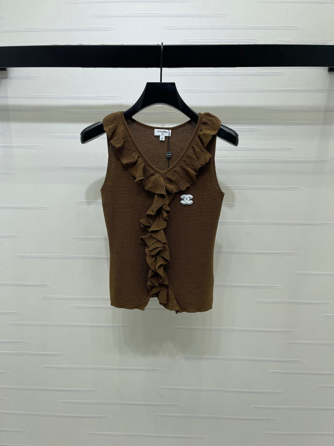 CC Ruffled V-Neck Knit Top Polyester 406486