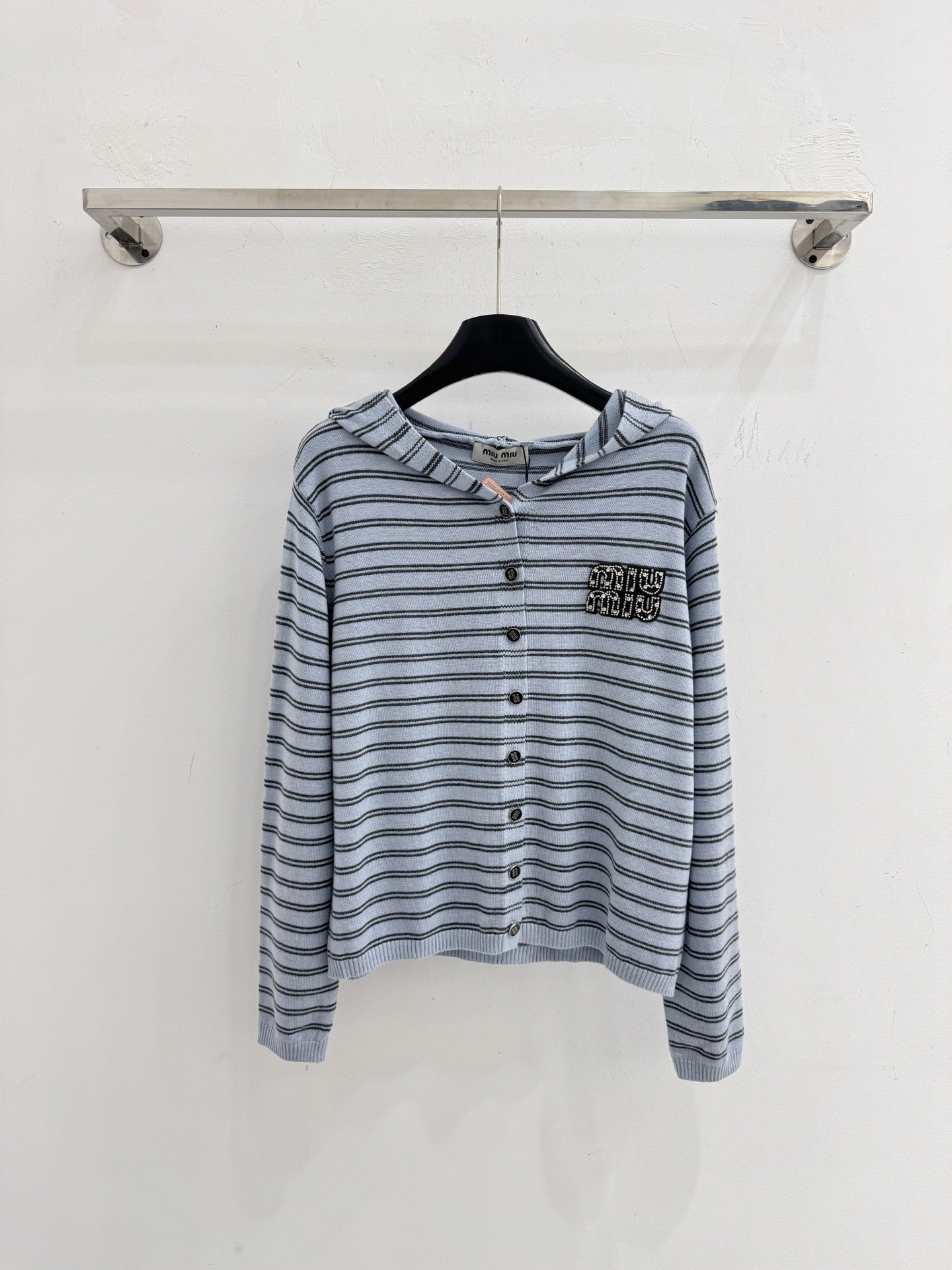 Miu Striped Hooded Cardigan Wool 801959