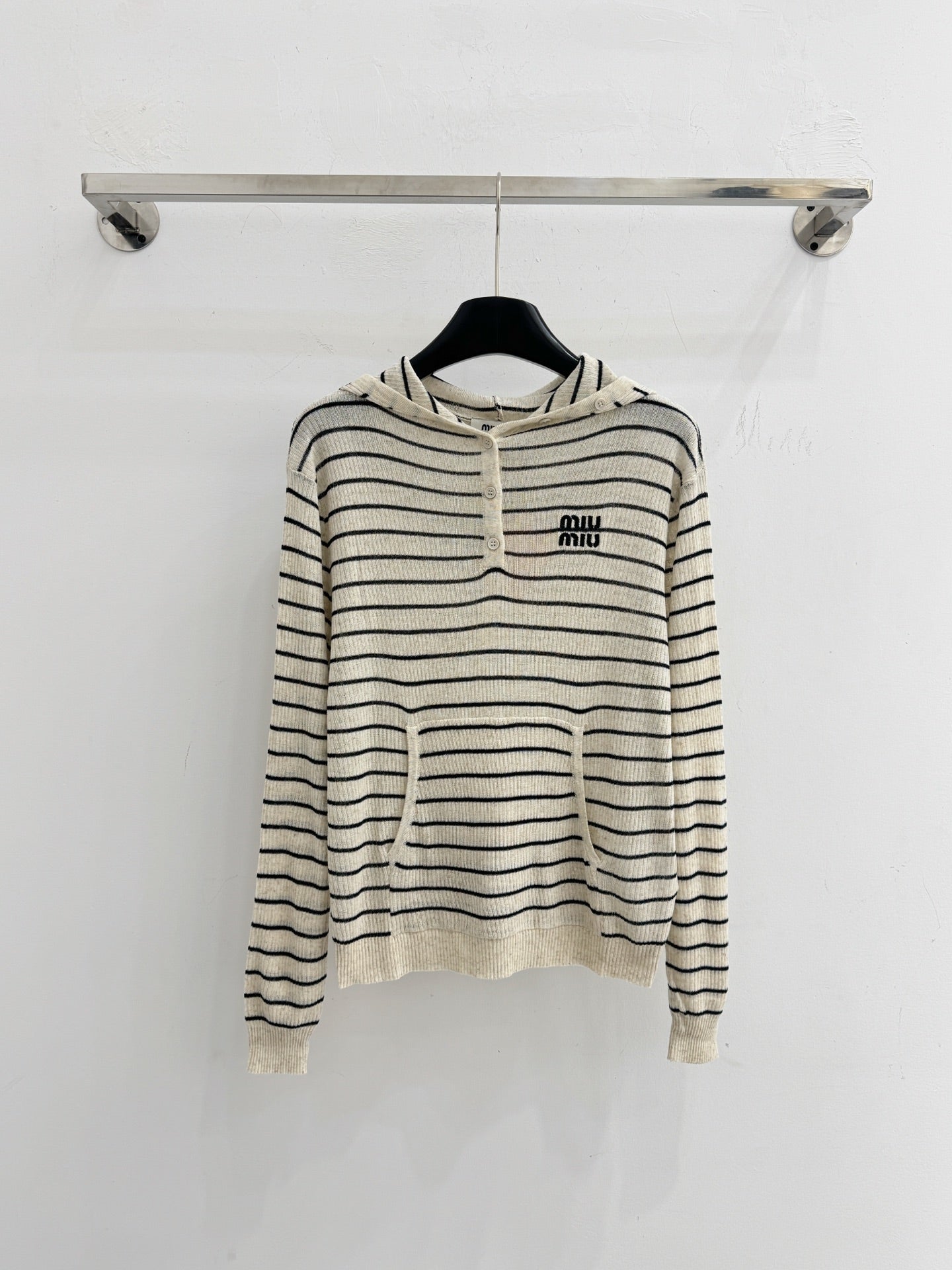 Miu Striped Logo Hoodie Cotton 801952