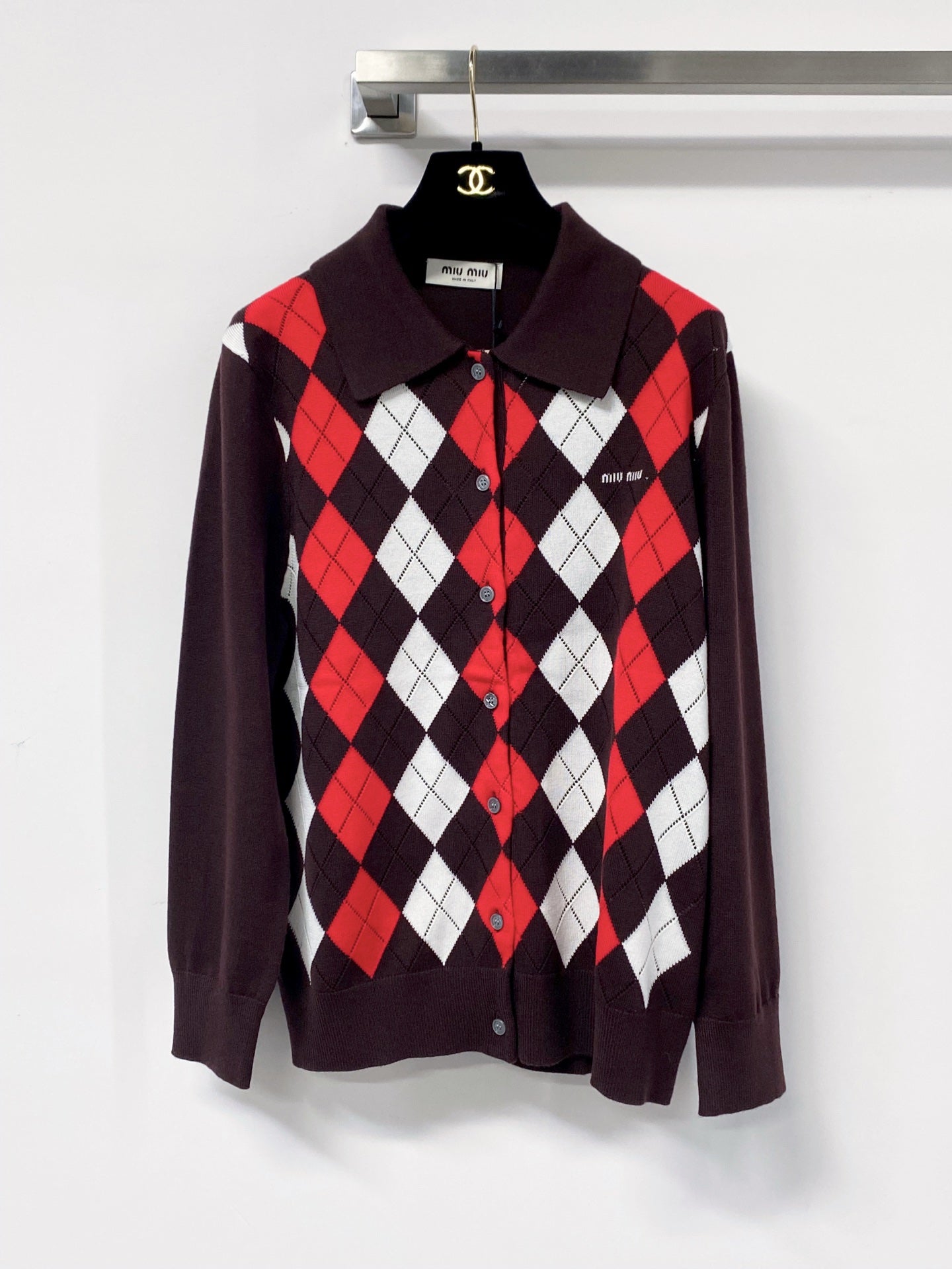 Miu Argyle Polo Sweater Wool 799765