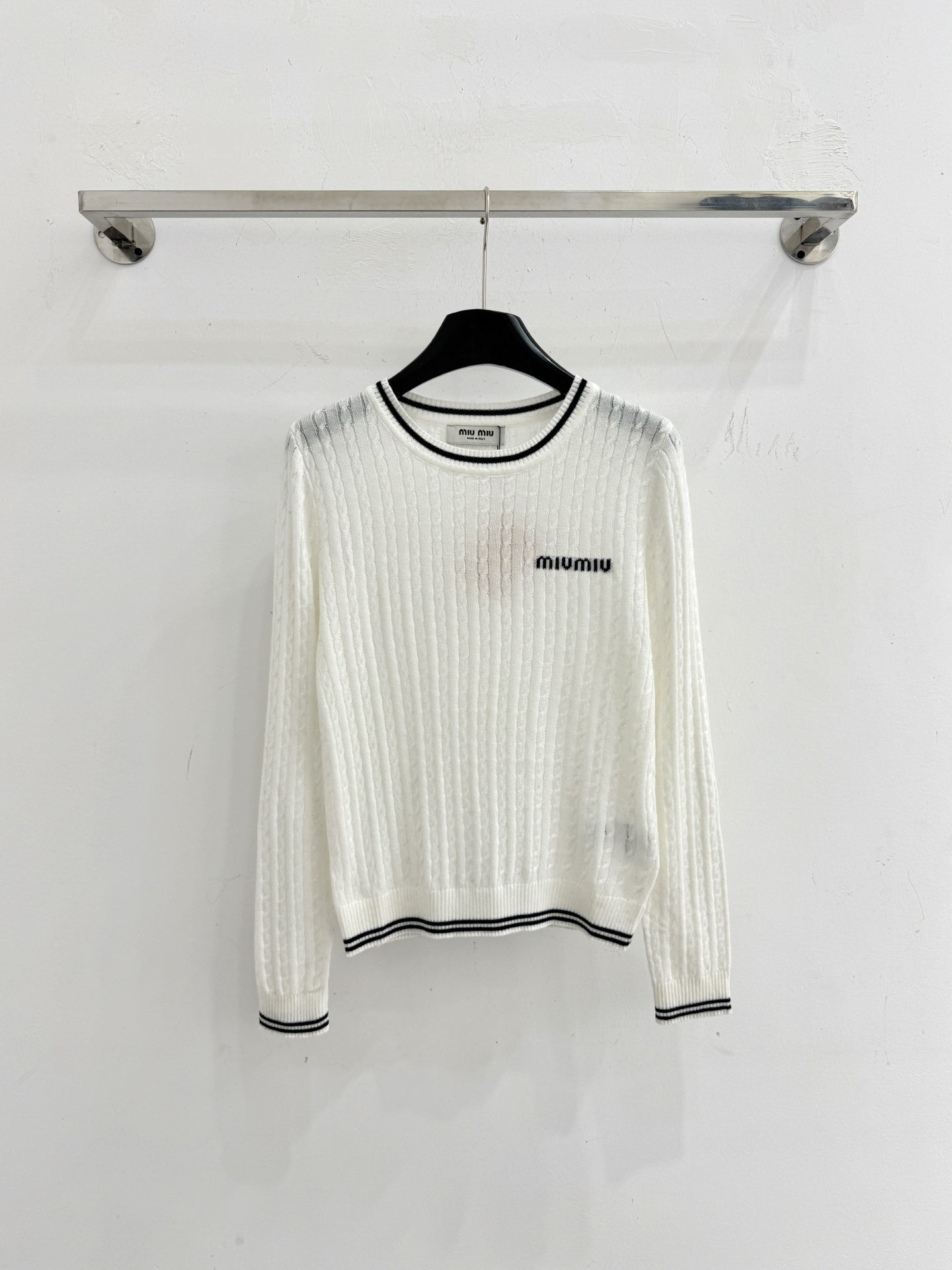 Miu Contrast Stripe Cable-Knit Sweater Wool 794394