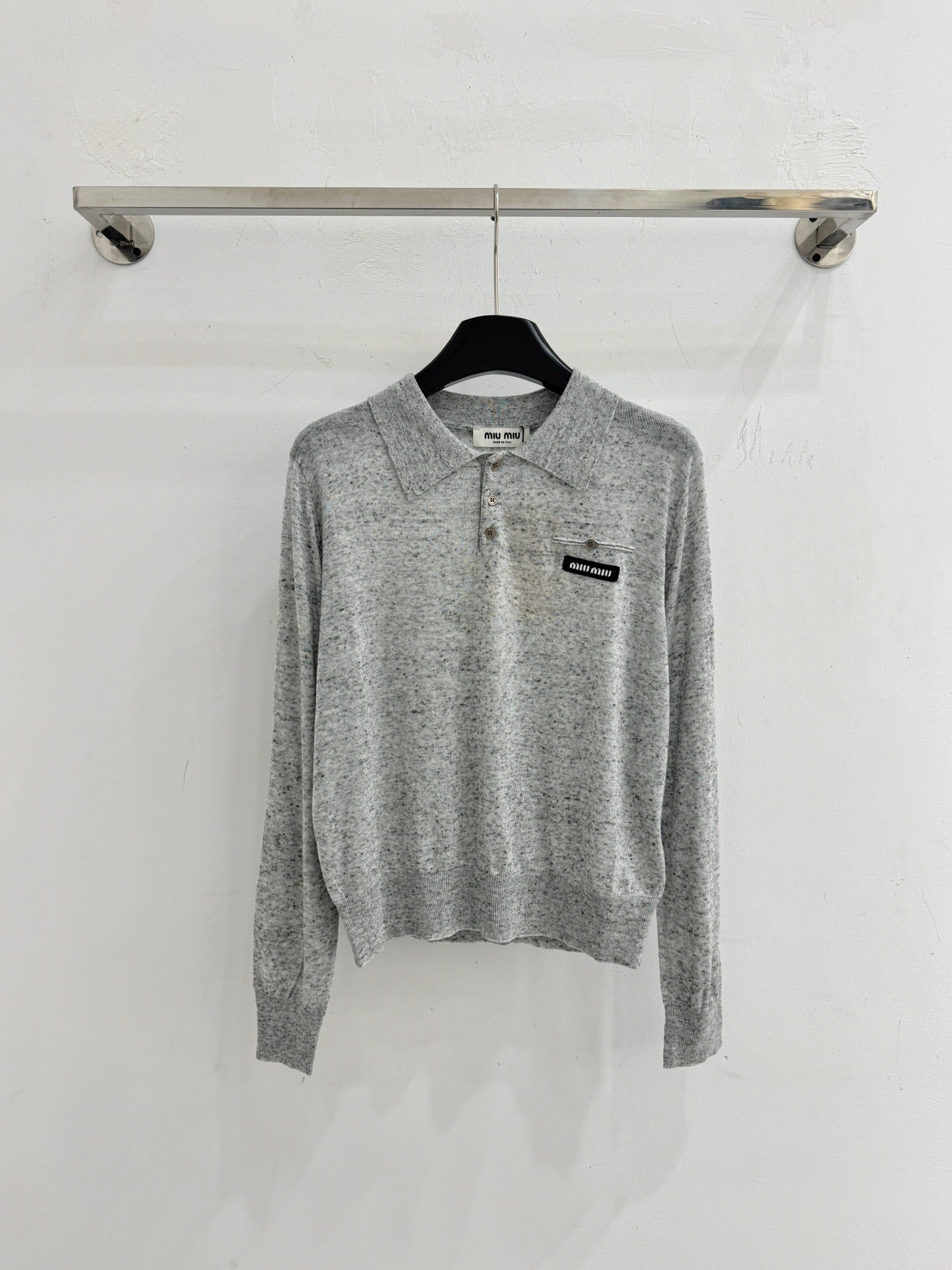 Miu Logo Patch Knit Polo Sweater Wool 794377