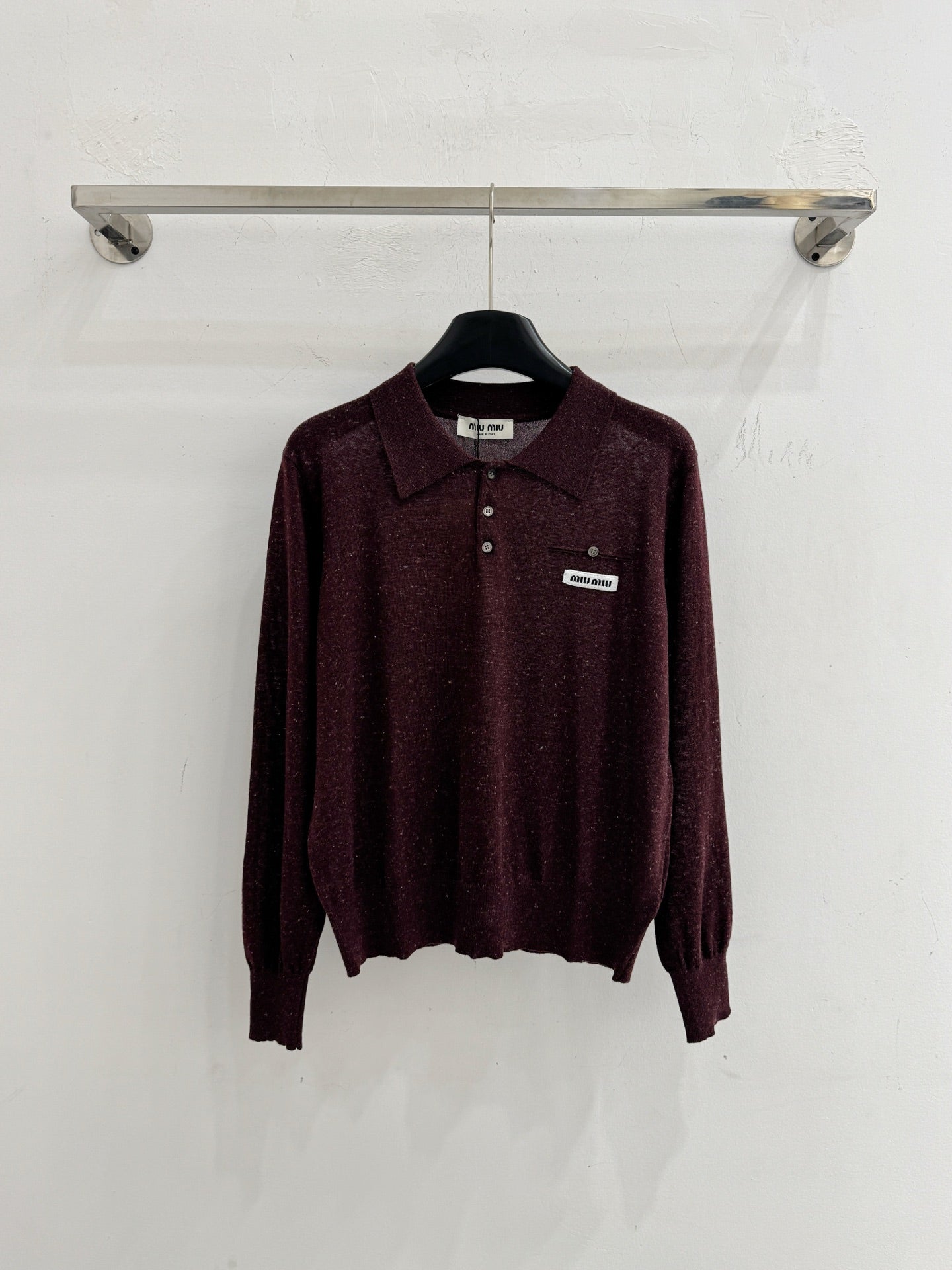 Miu Logo Patch Knit Polo Sweater Wool 794377