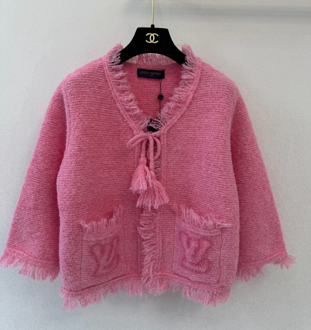 LV  Fringe Hem Toweling Jacket Initials Wool 421046