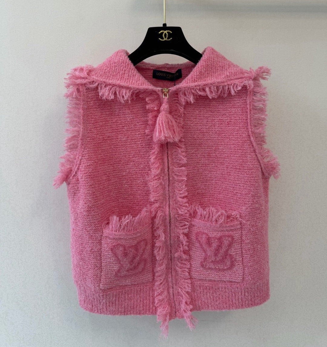 LV Fringe Hem Toweling Jacket Initials Wool 421042