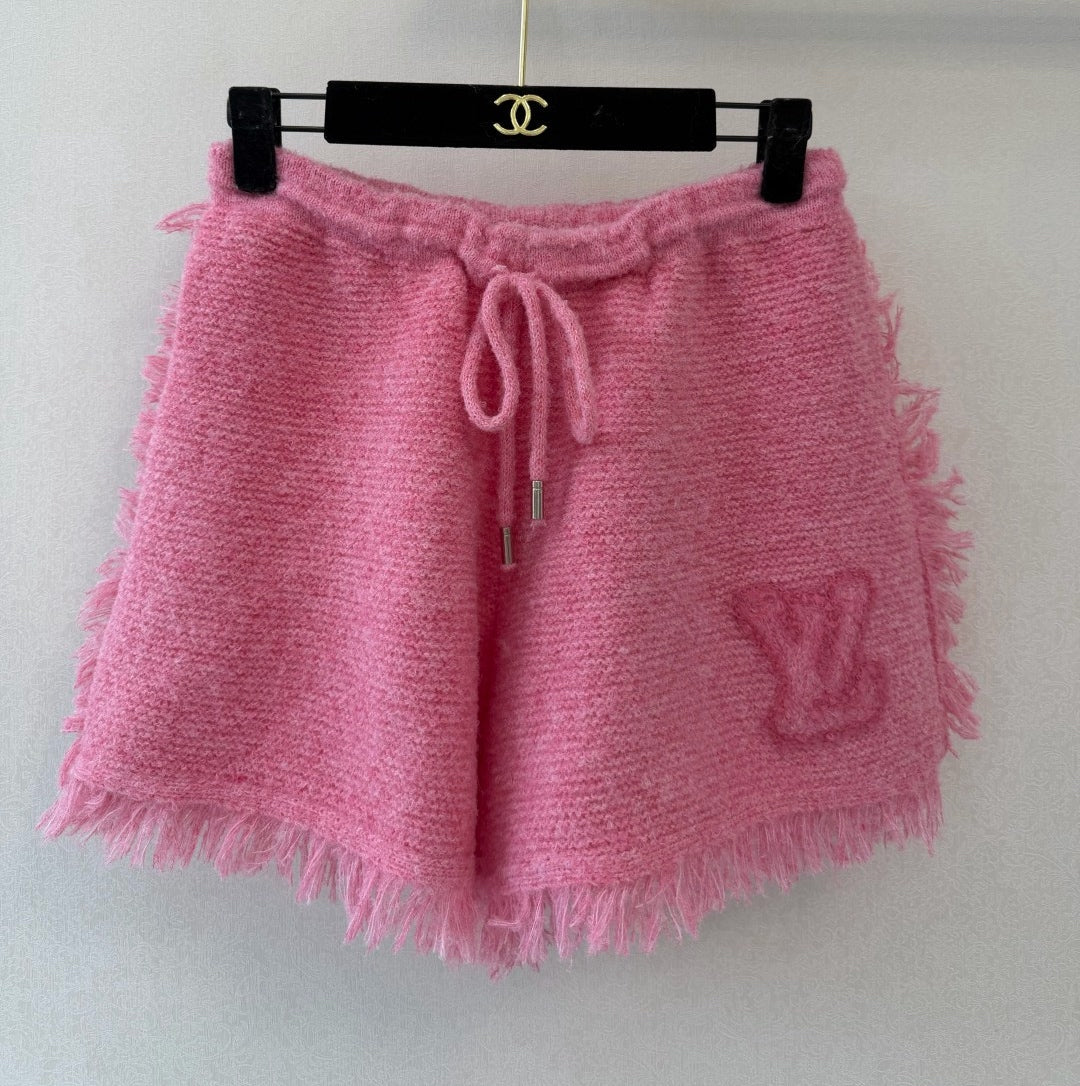 LV Fringe Hem Toweling Shorts Initials Wool 421038