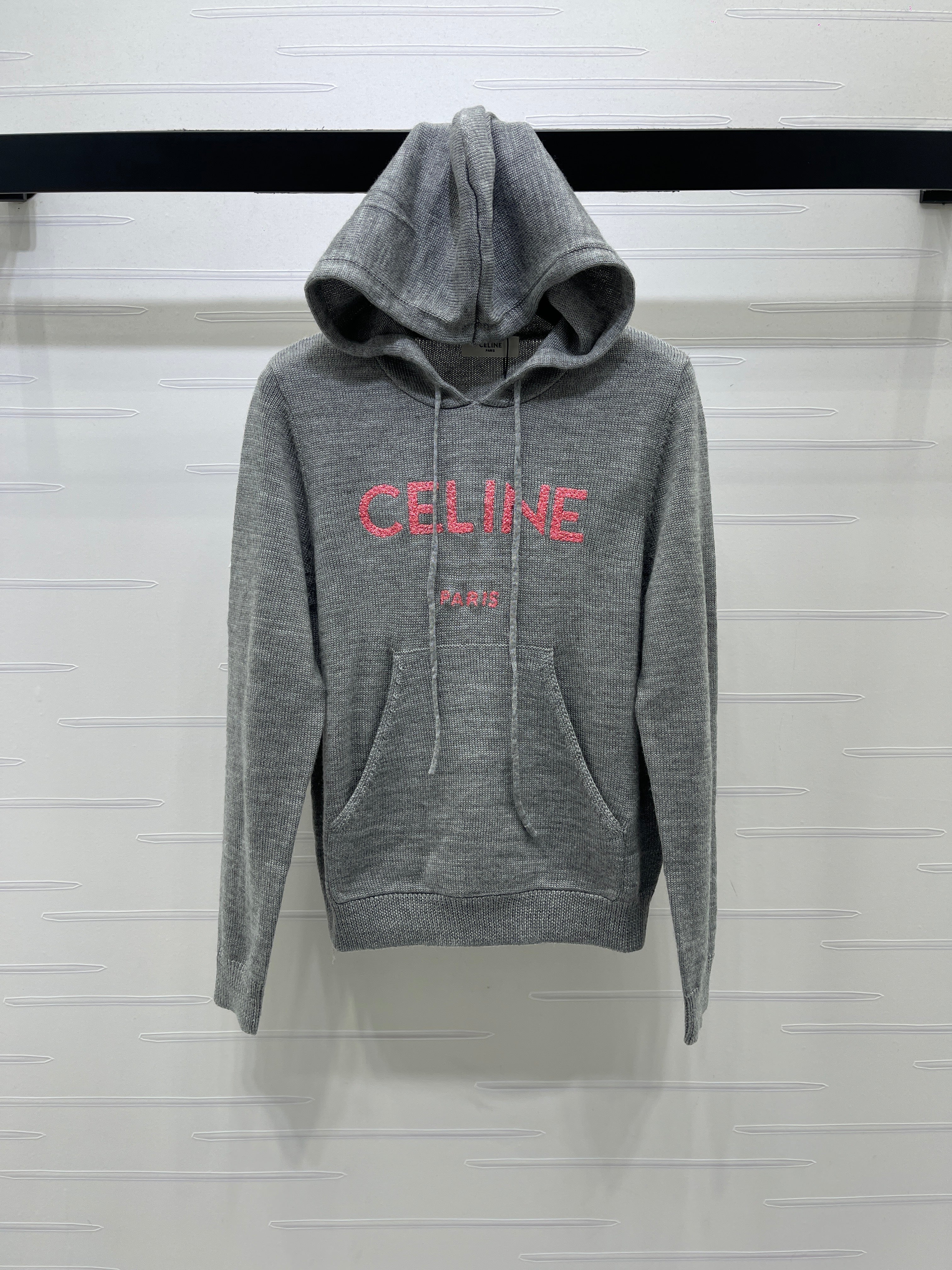 CE 26S Hooded Knit Sweater Celine Paris Logo Wool 430332