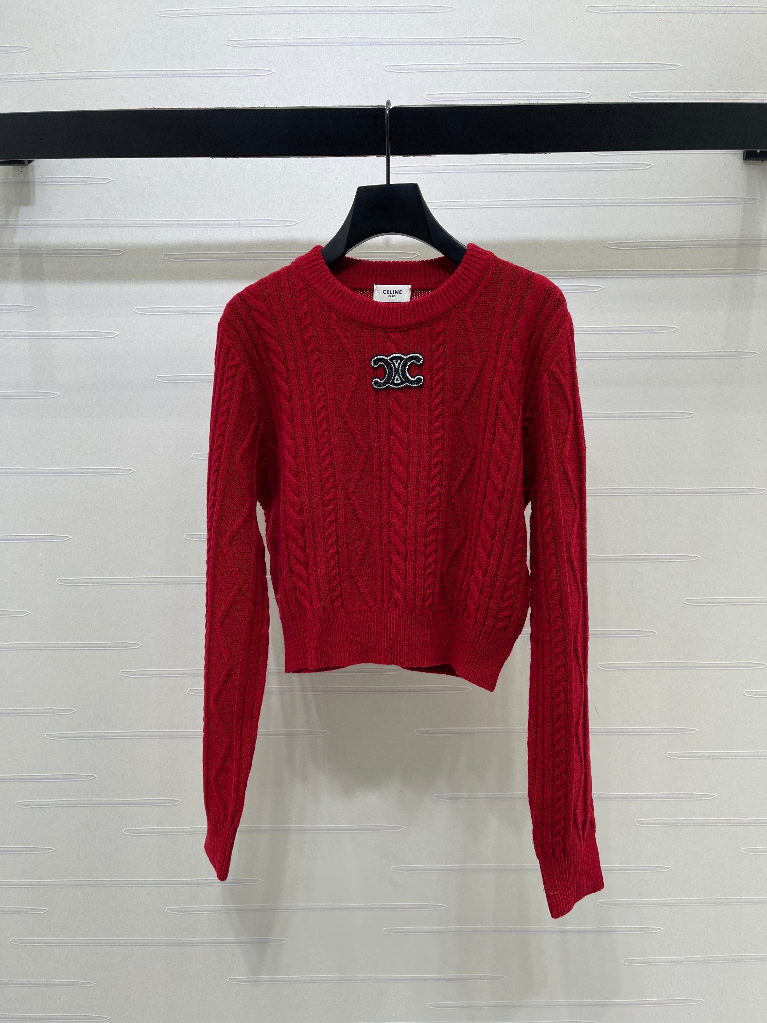 CE 26S Cable-Knit Crewneck Sweater Interlaced C Logo Wool 430328