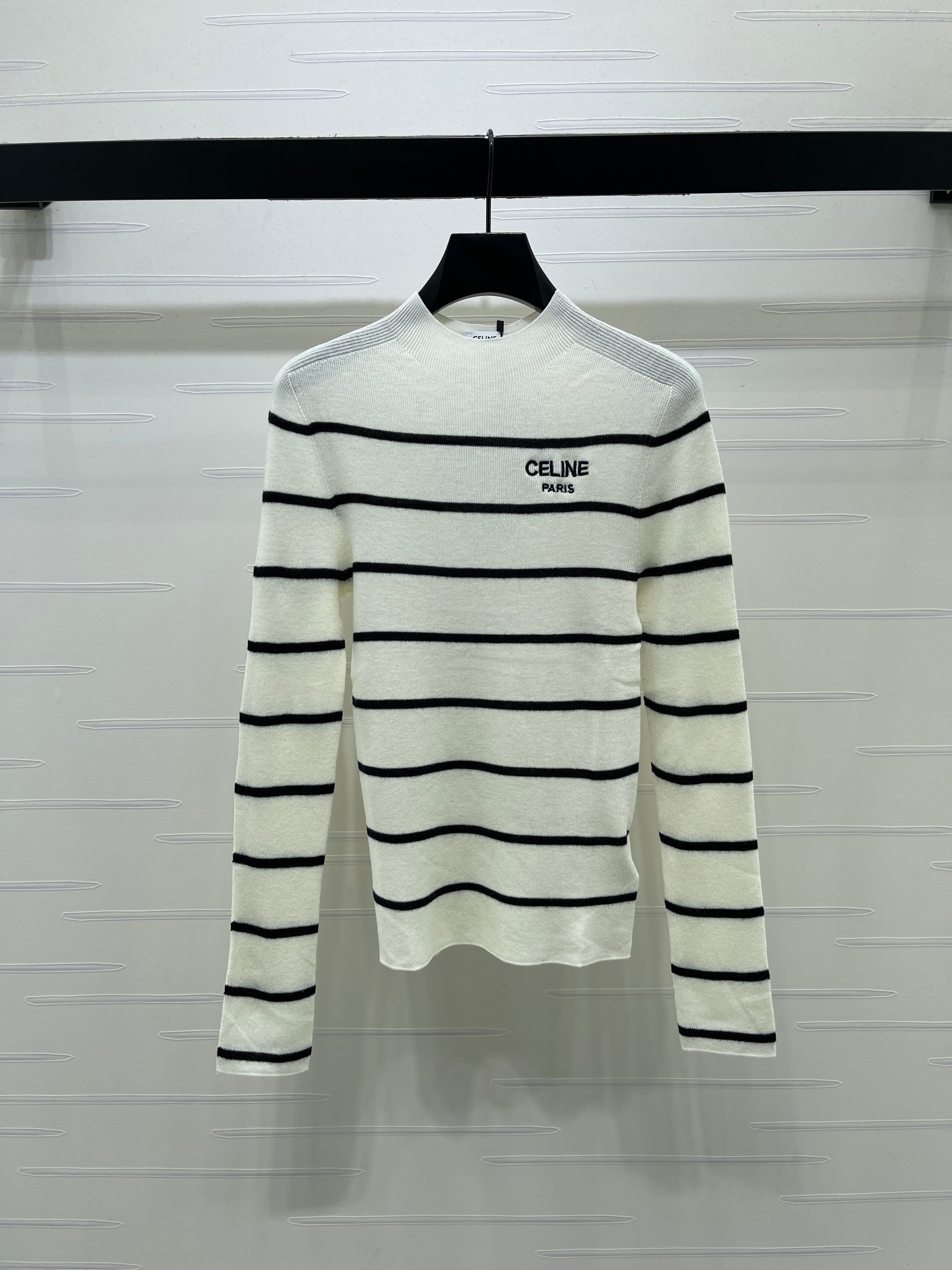 CE 26S Striped Knit Sweater Celine Paris Logo Tencel 423873