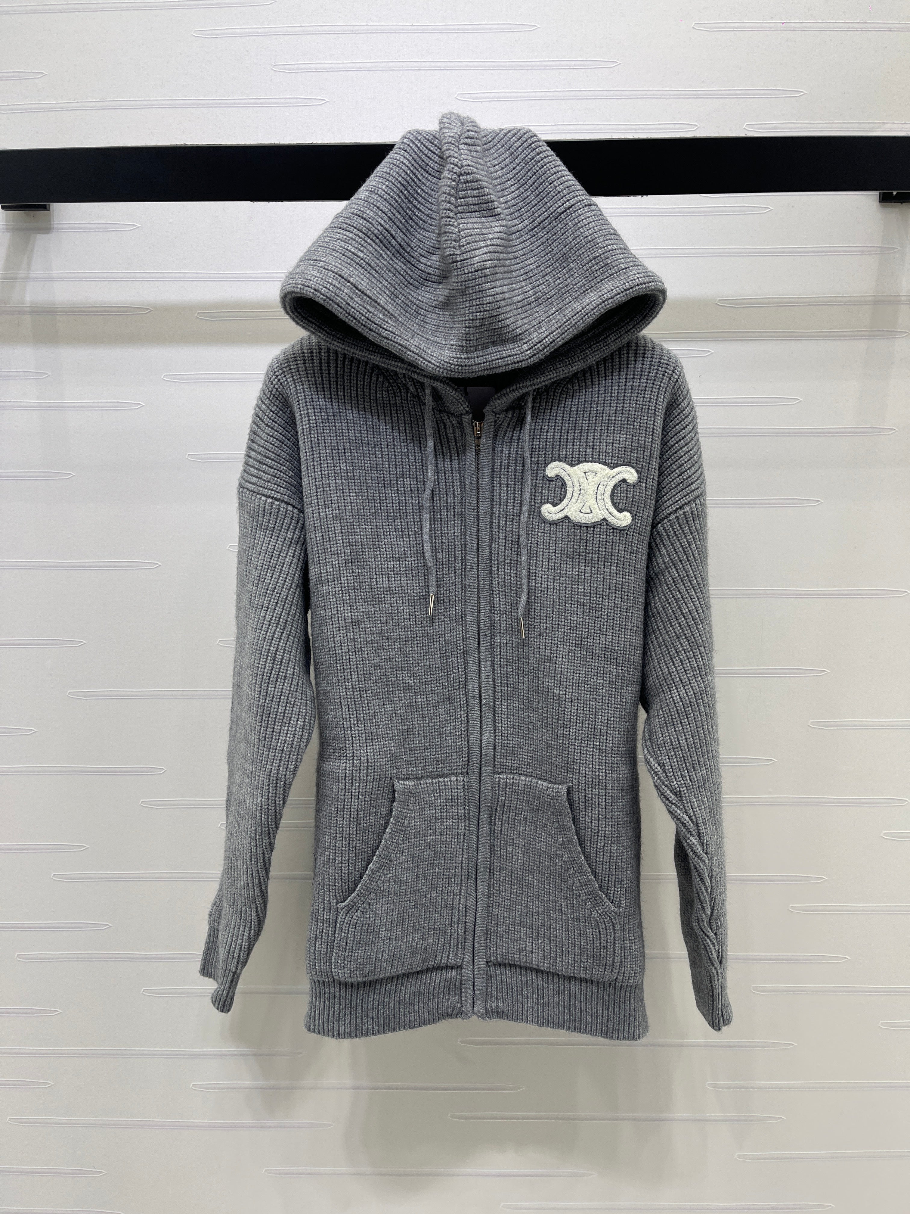 CE 26S Hooded Cardigan Triomphe Logo Ribbed Wool 430324