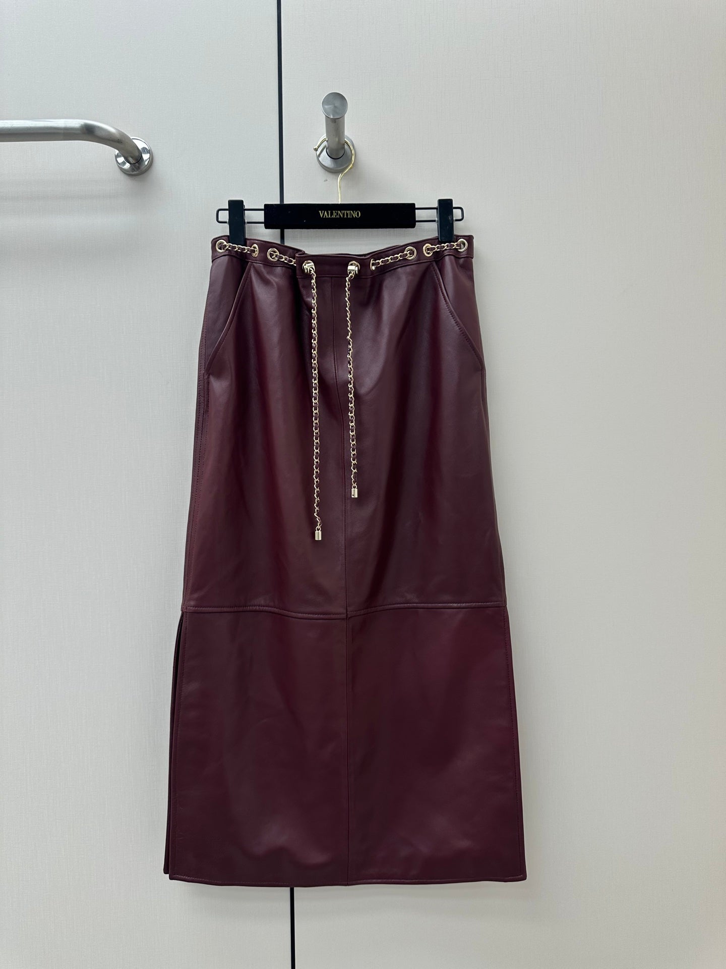 CC 26K Long Skirt Chain Drawstring Waist Side Split Leather 435102