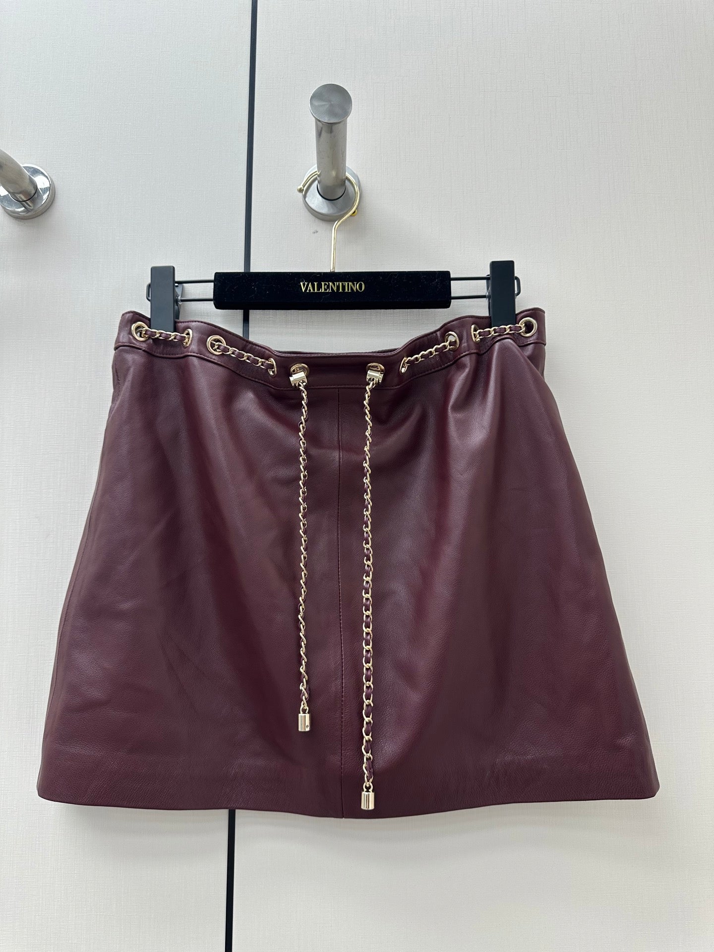 CC 26K Short Skirt Chain Drawstring Waist Side Split Leather 435097