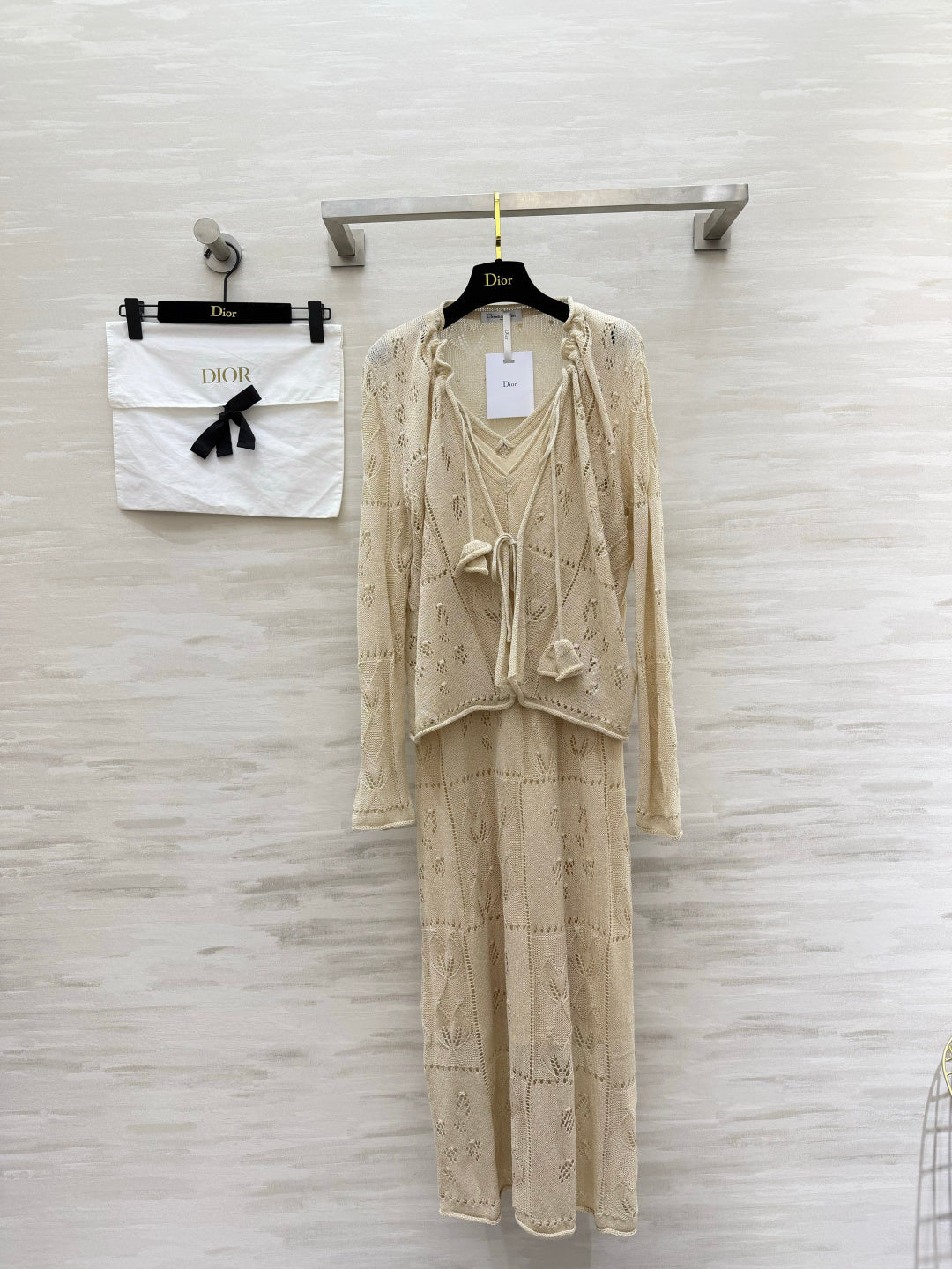 CD 26S Open-Knit Cardigan & V-Neck Slip Dress Set 437215