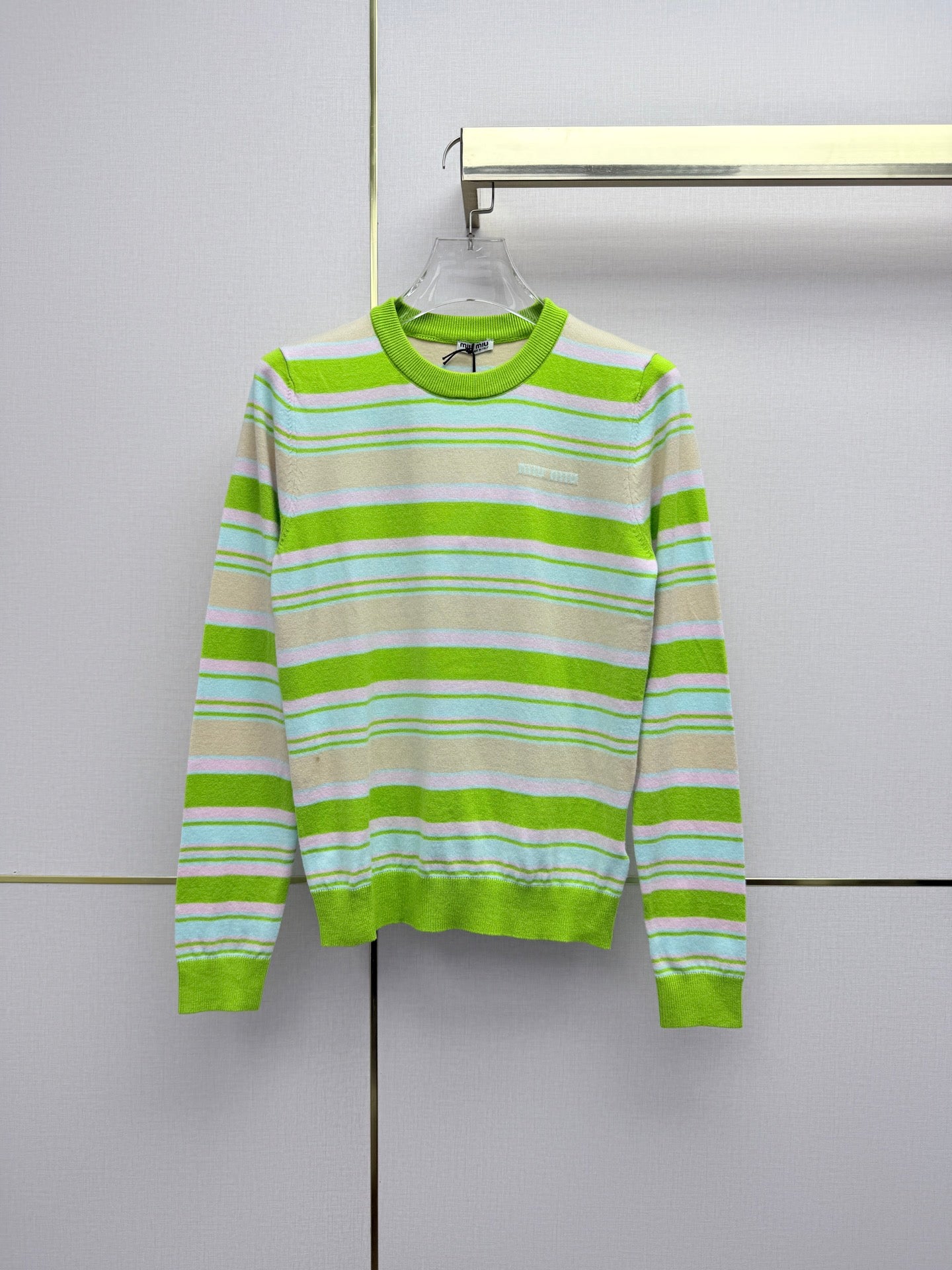 Miu 26SS Multi-Stripe Crewneck Sweater Pastel Multicolor Wool 437565