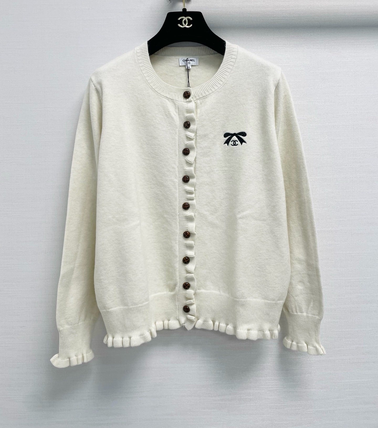 CC 26FW Ruffle-Trim Bow-Embroidered Knit Cardigan Wool 440358