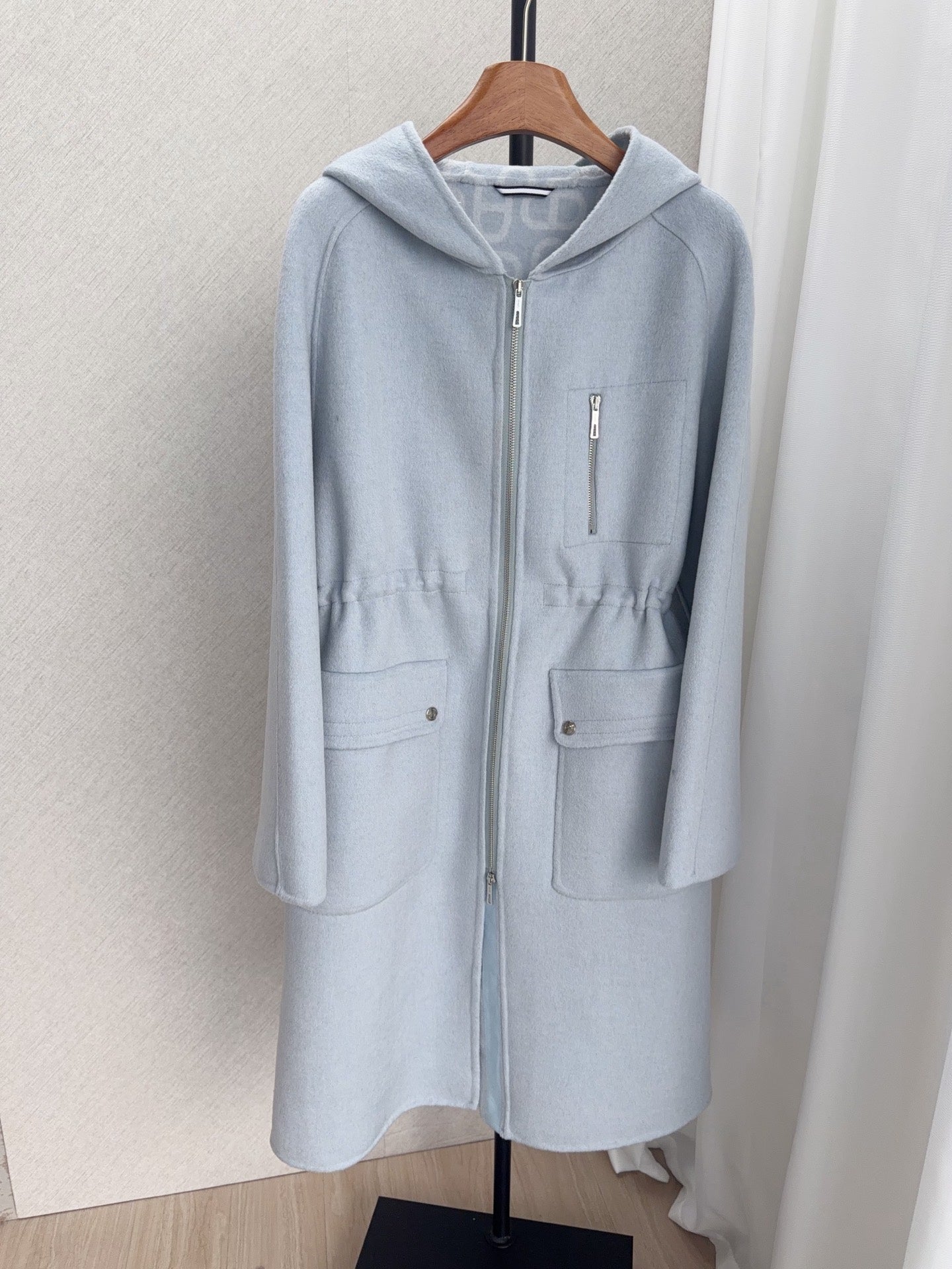 HM 26FW Hooded Zip-Up Coat Printed Hood Lining Cashmere 440840
