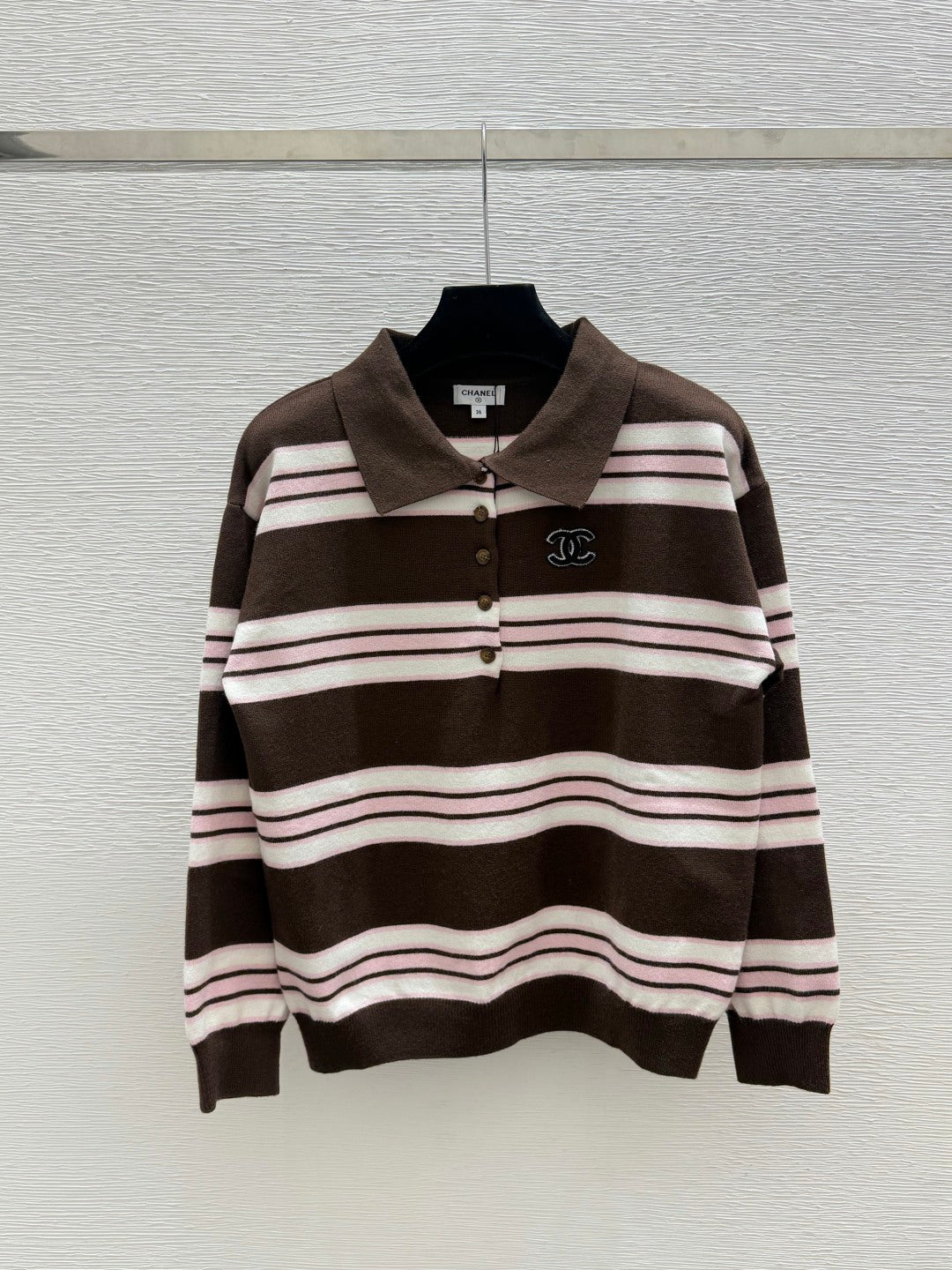 CC 26FW Striped Knit Polo Sweater Nylon 313544