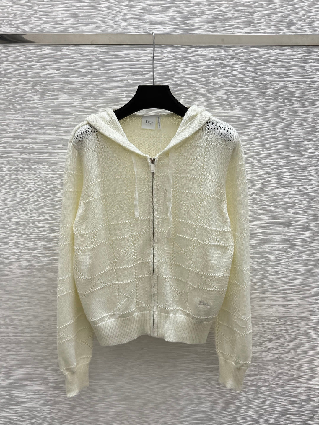 CD 26FW Cannage Textured-Knit Hooded Zip-Up Cardigan Wool 313338