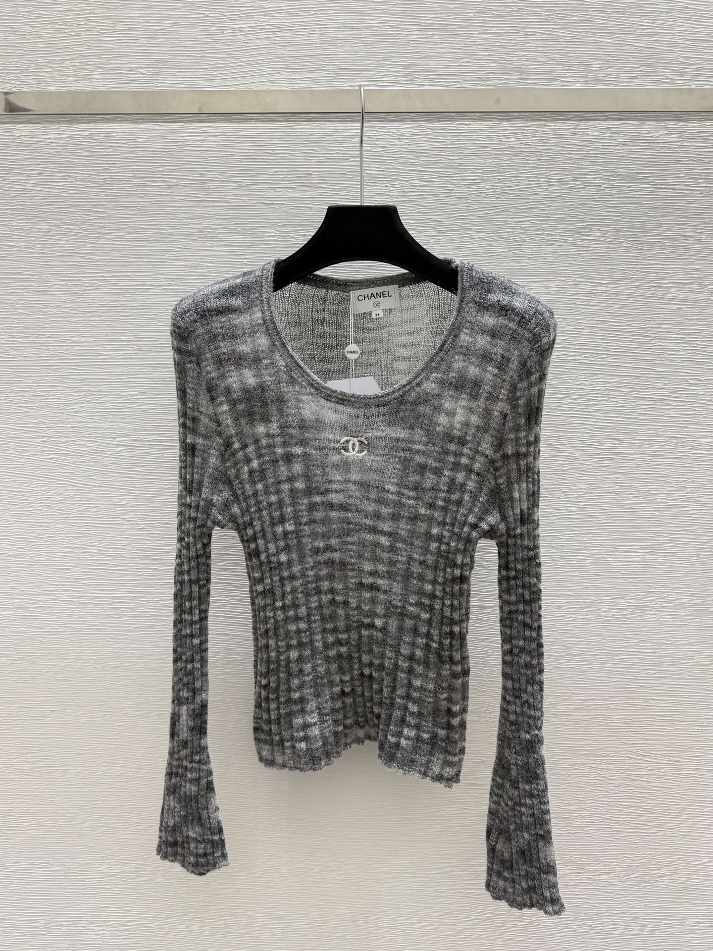 CC 26FW Ribbed-Knit Scoop-Neck Top Flared Sleeves CC Logo Viscose 313316