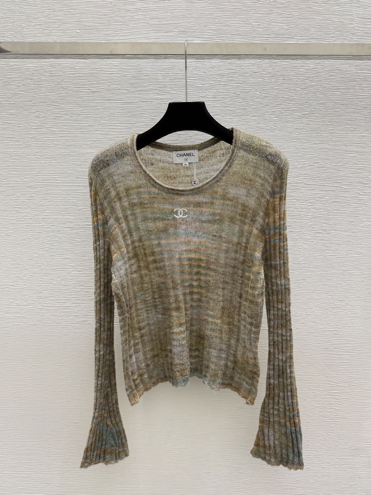 CC 26FW Ribbed-Knit Scoop-Neck Top Flared Sleeves CC Logo Viscose 313316