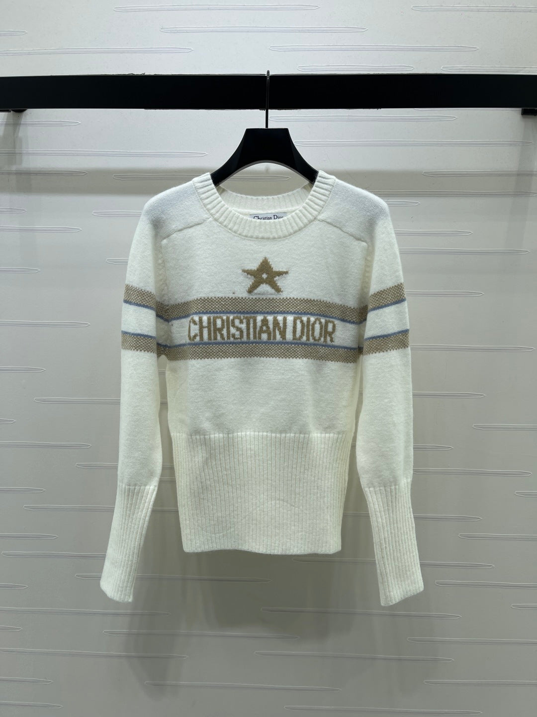 CD 26FW Crewneck Sweater Letter Crochet and Star Jacquard Wool 446536
