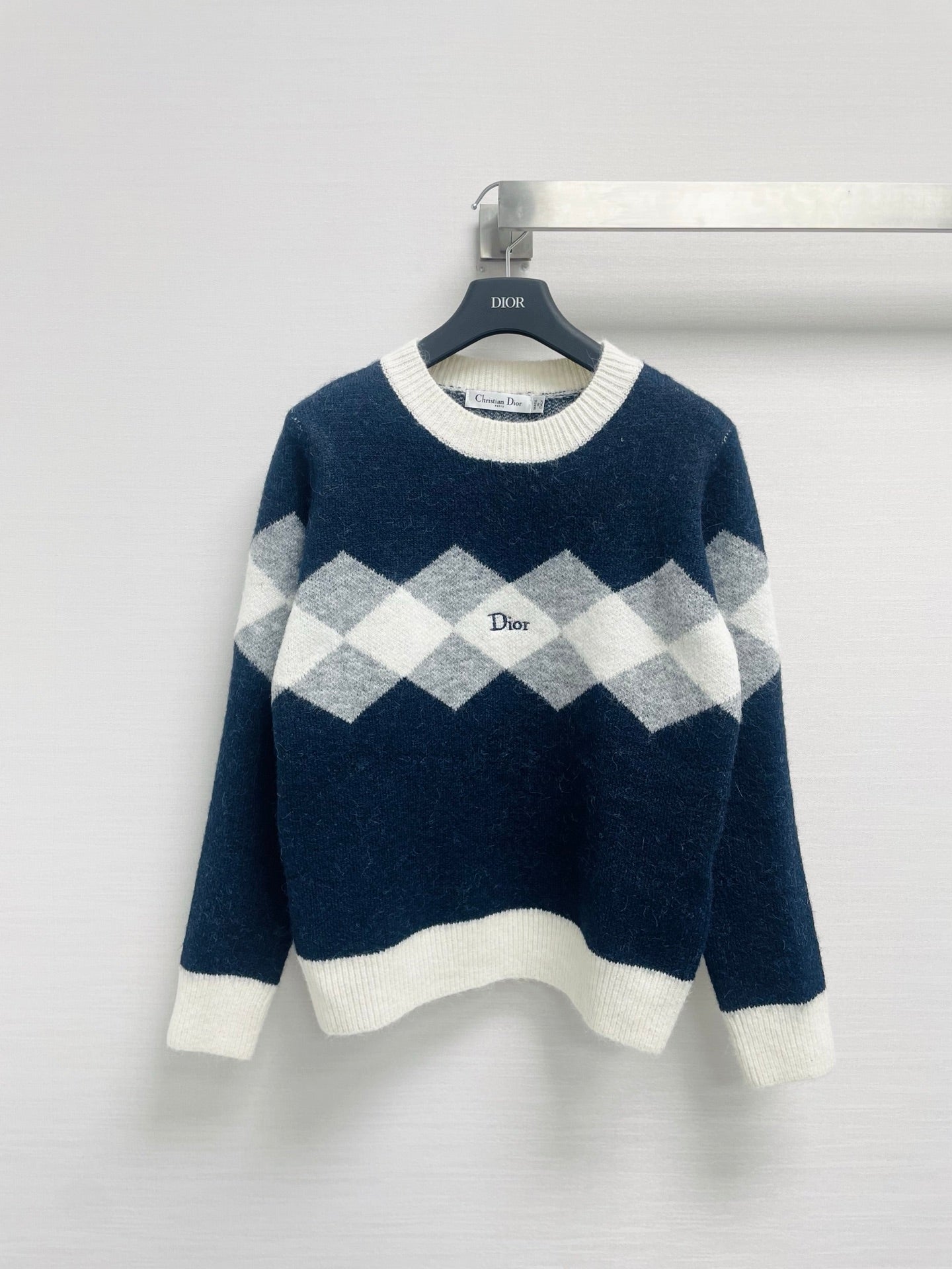 CD 26FW Crewneck Sweater Diamond Check Color-Block Letter Jacquard Wool 446710