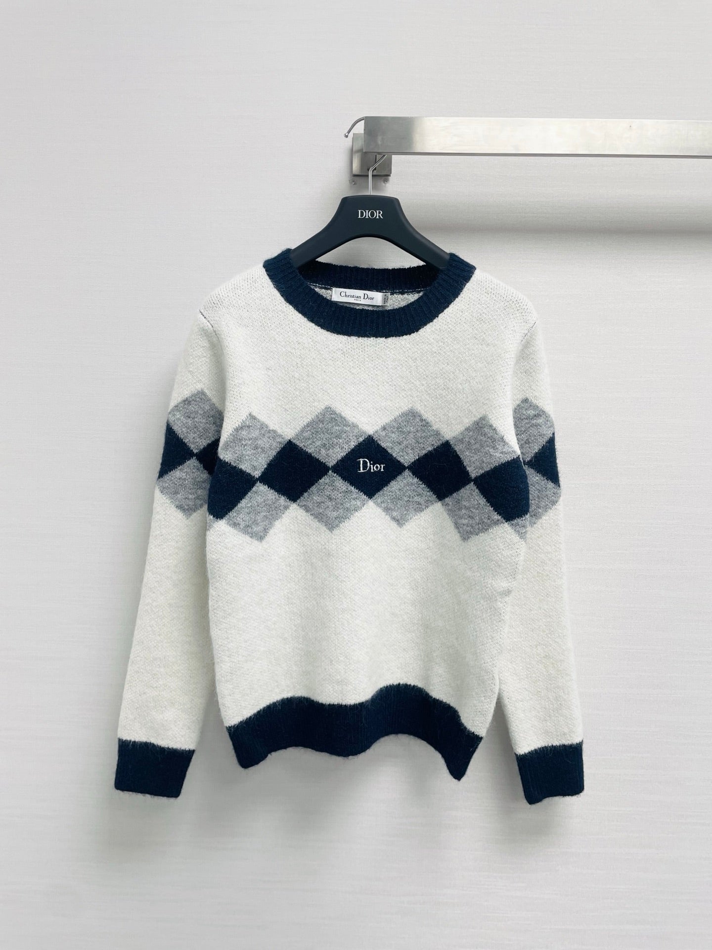 CD 26FW Crewneck Sweater Diamond Check Color-Block Letter Jacquard Wool 446710