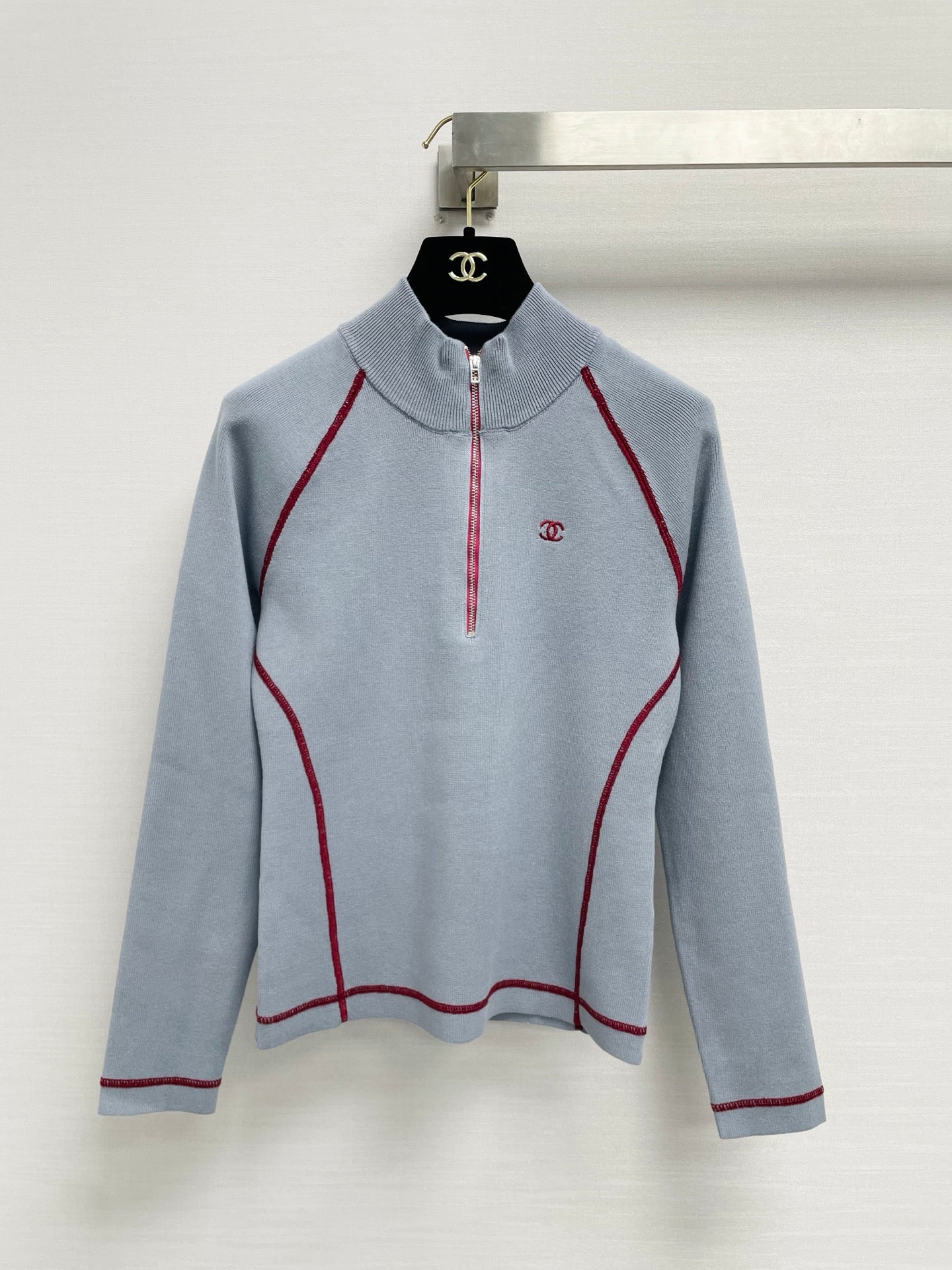 CC 26FW Slim-Fit Cropped Mock-Neck Cardigan Double-C Embroidery Wool 446596