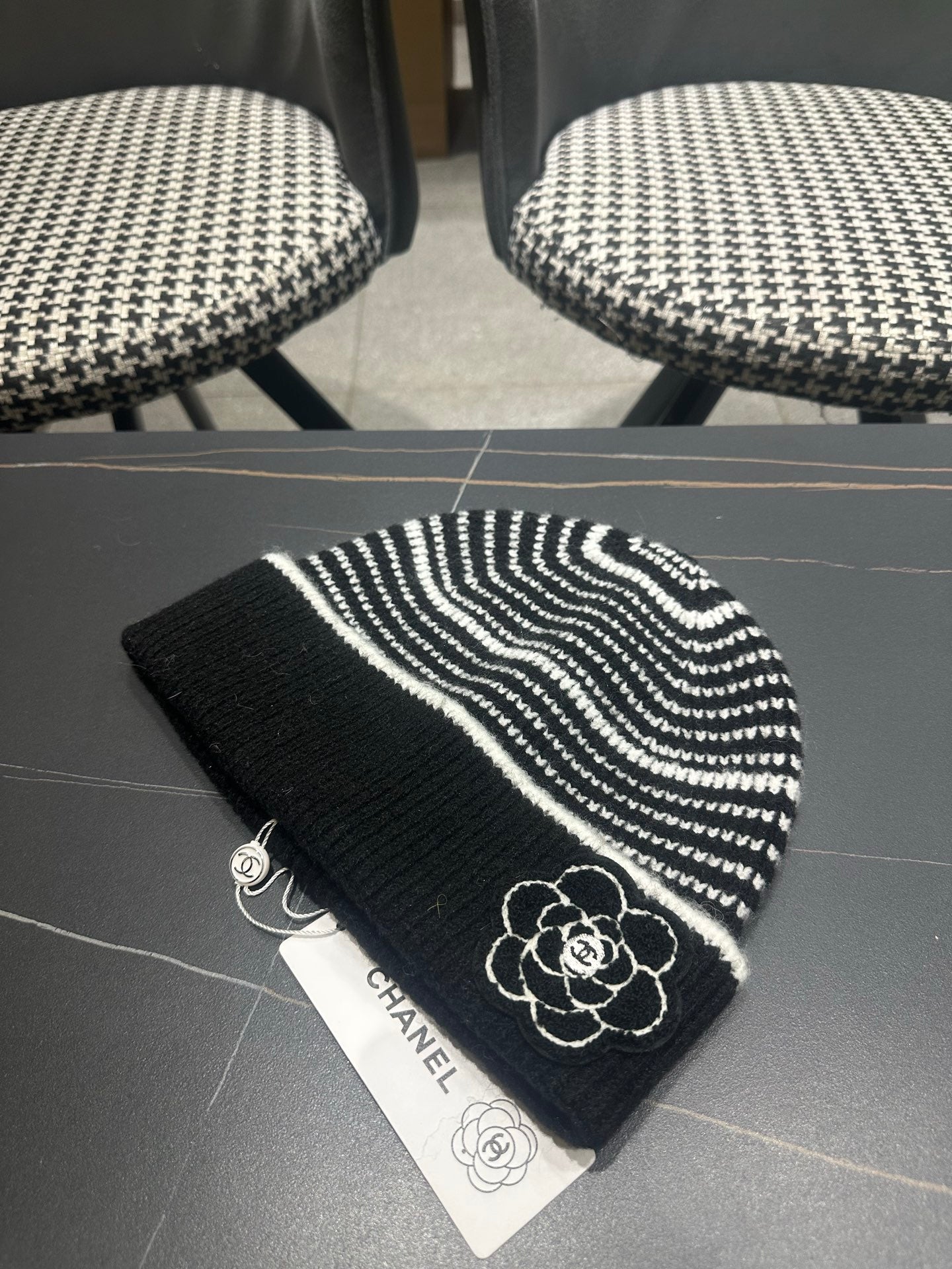 CC 26FW Striped Color-Block Beanie Knitted Wool 551879