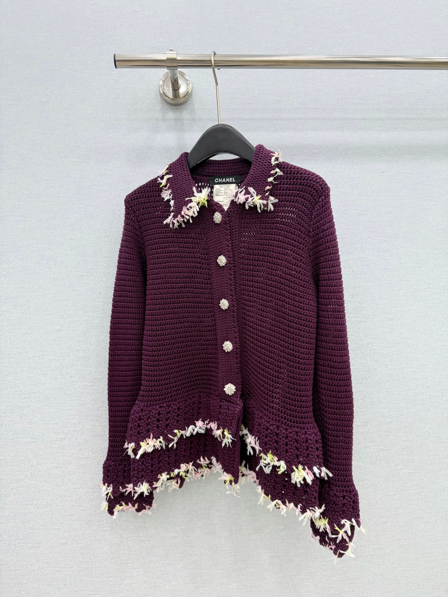 CC 26FW Vintage Openwork Crochet Lapel Sweater Wool Alpaca Blend 447653