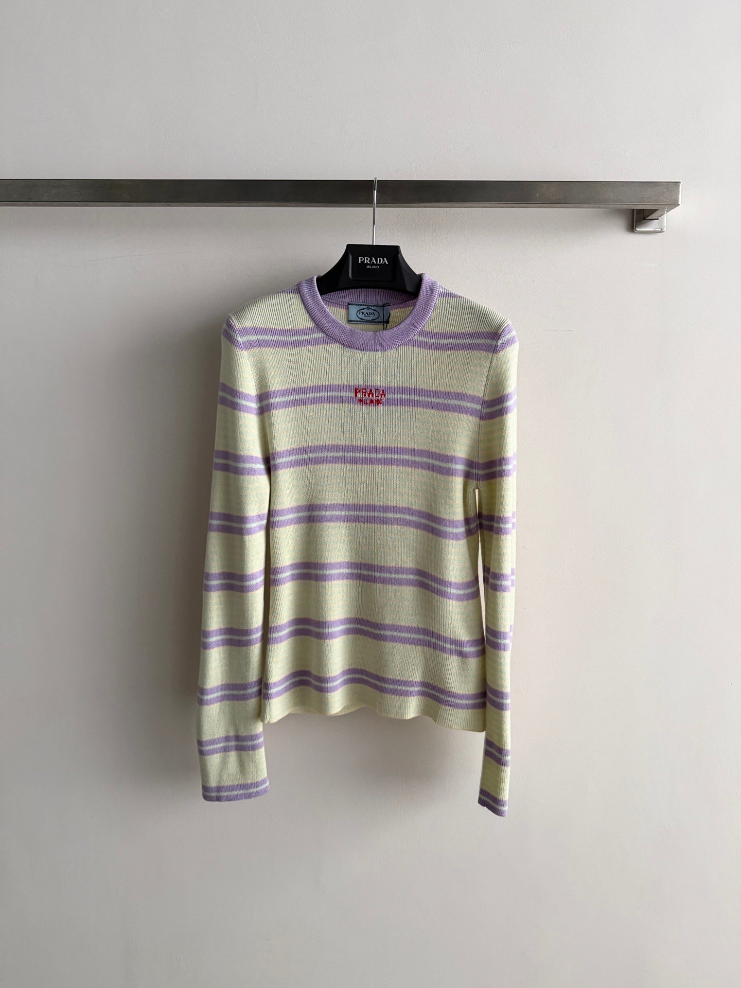 Prad 26FW Striped Crewneck Knit Sweater Logo Print Cashmere 447260