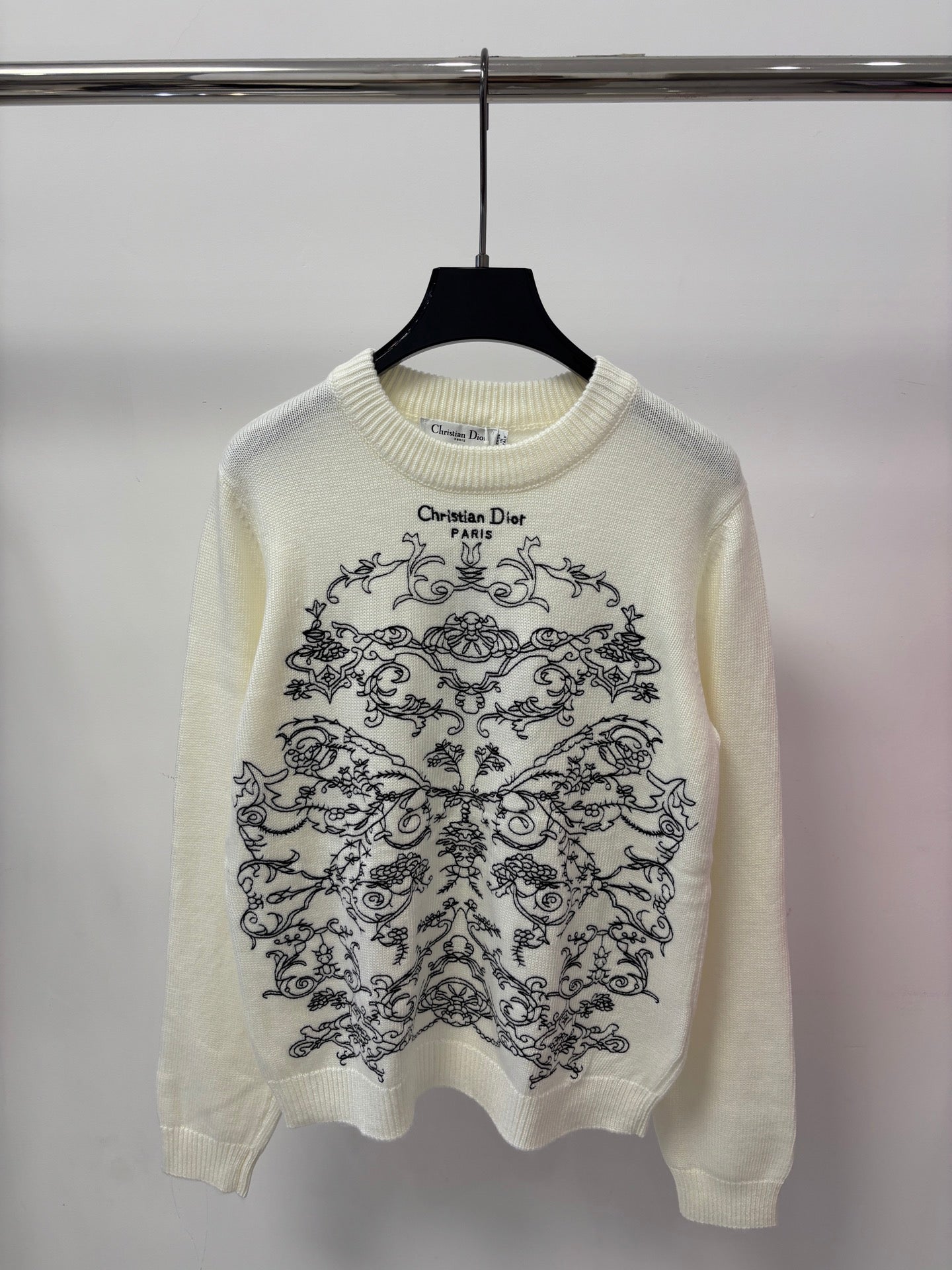 CD 26FW Round Neck Knit Top Color-Block Floral Jacquard Letter Logo Embroidery Wool 448063