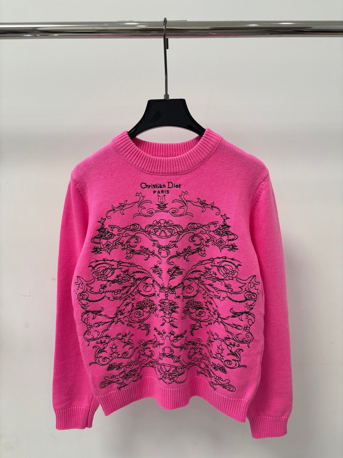CD 26FW Round Neck Knit Top Color-Block Floral Jacquard Letter Logo Embroidery Wool 448063
