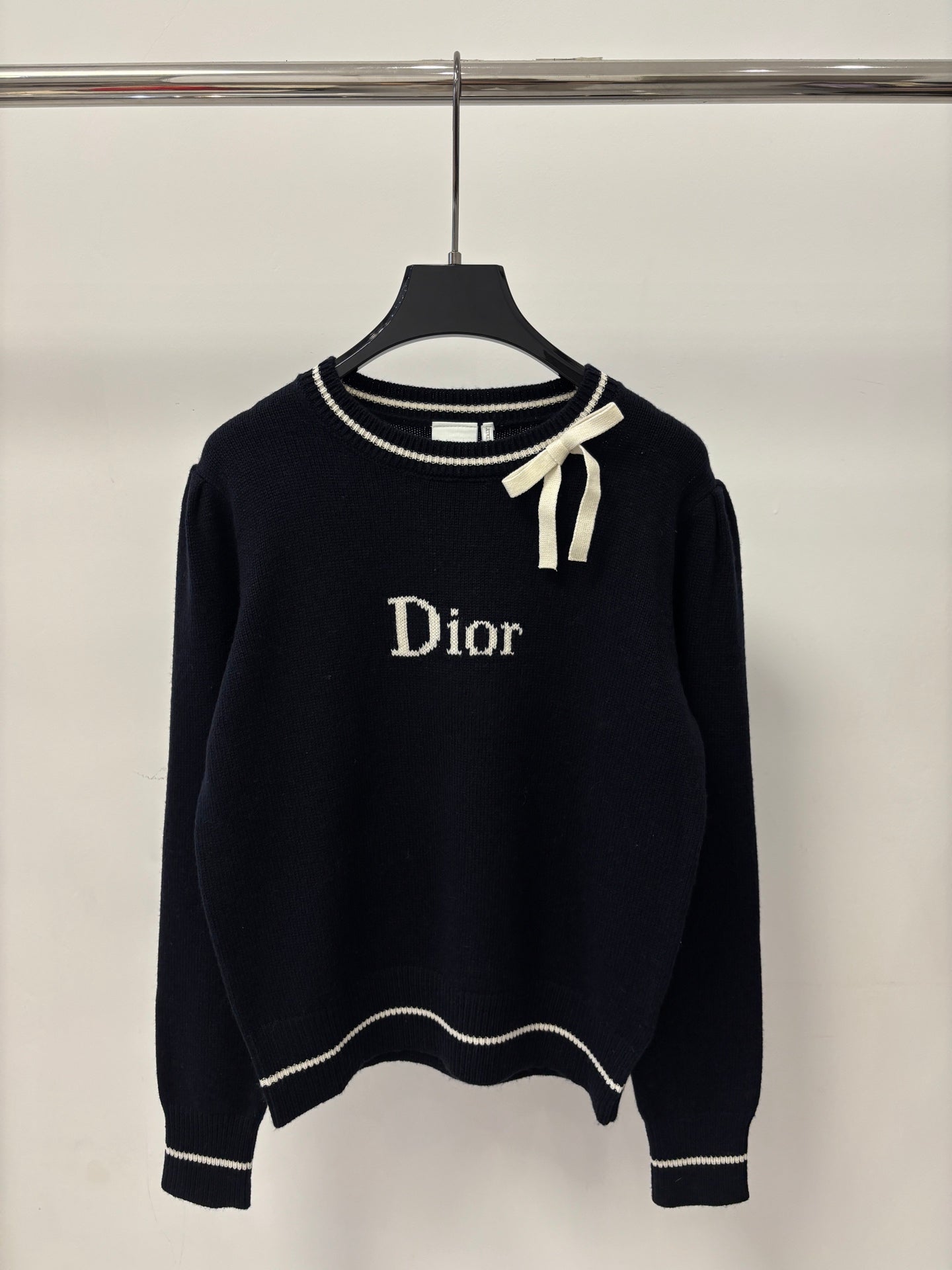 CD 26FW Round Neck Knit Top Color-Block Bow Tie Letter Jacquard Wool 448057