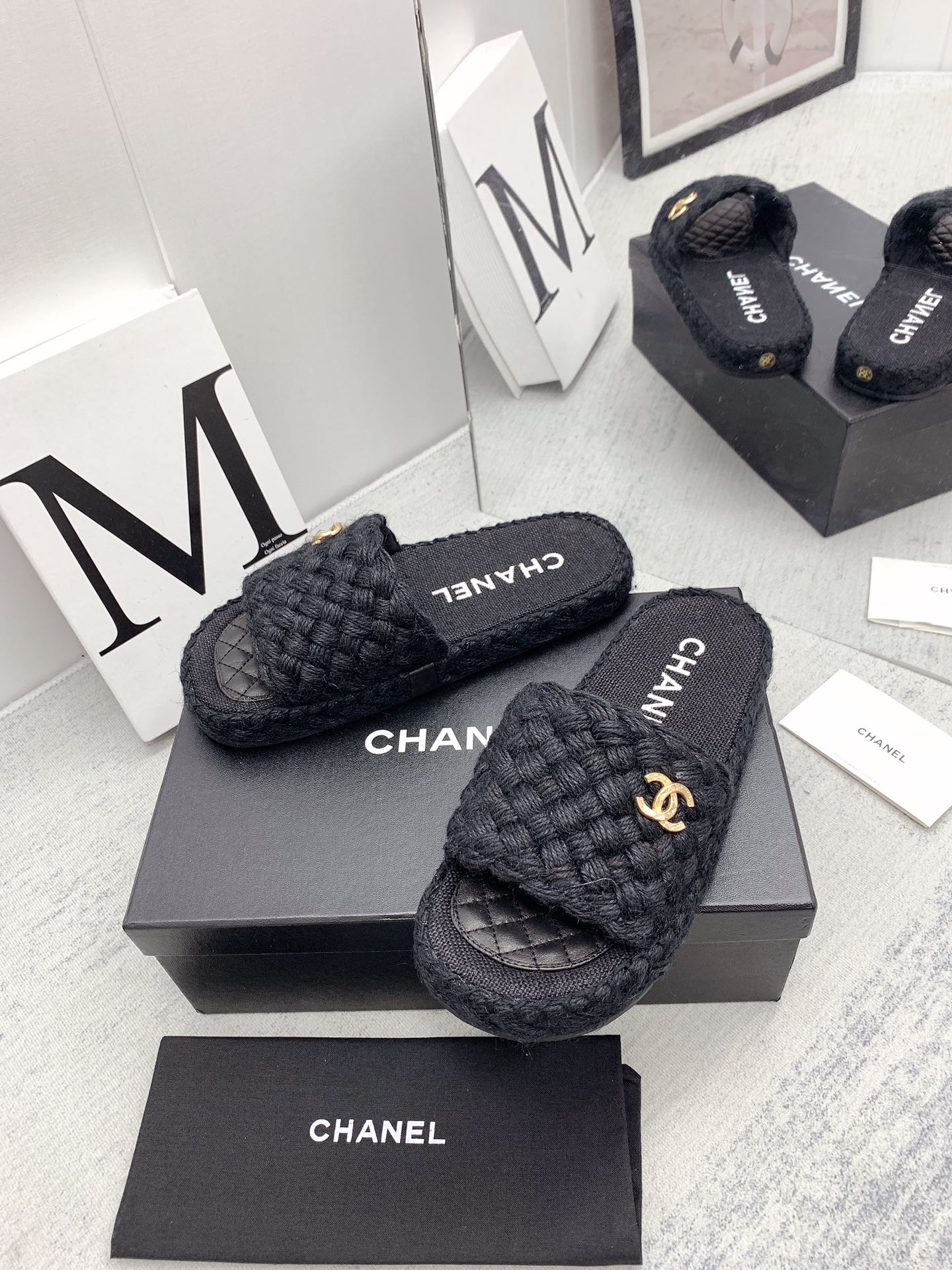 CC 26P Braided Cord Slide Sandals Double C Logo Jute Rope 160005