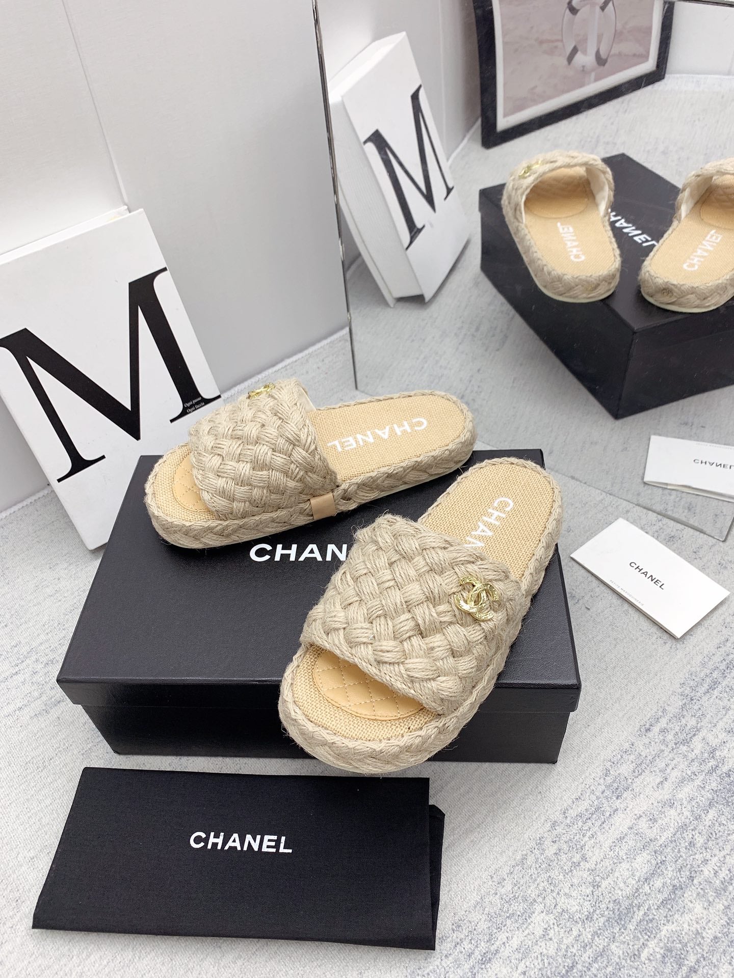 CC 26P Braided Cord Slide Sandals Double C Logo Jute Rope 160005