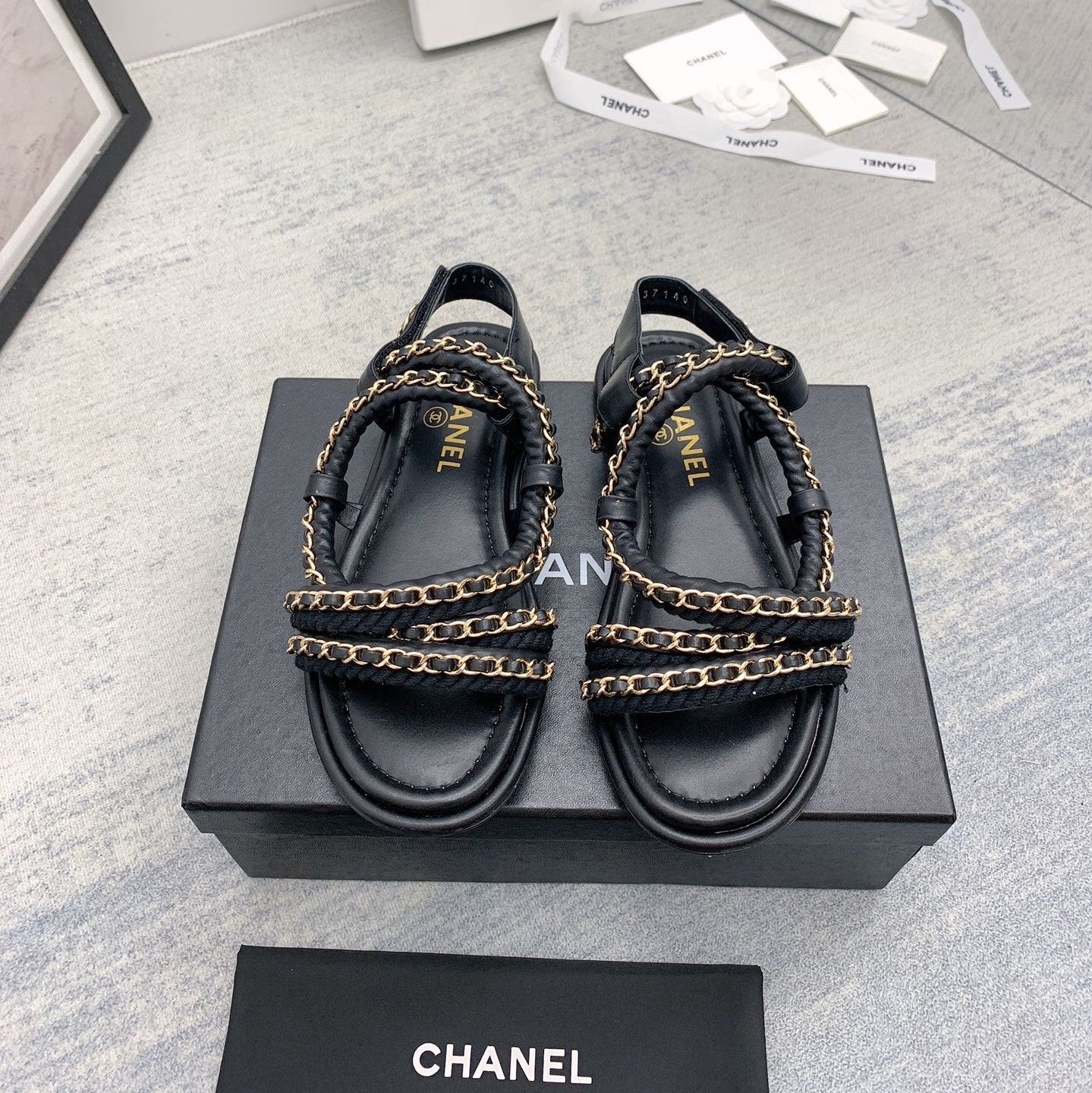 CC 26s Strappy Sandals Gold Interlocking Chain Lambskin 160057