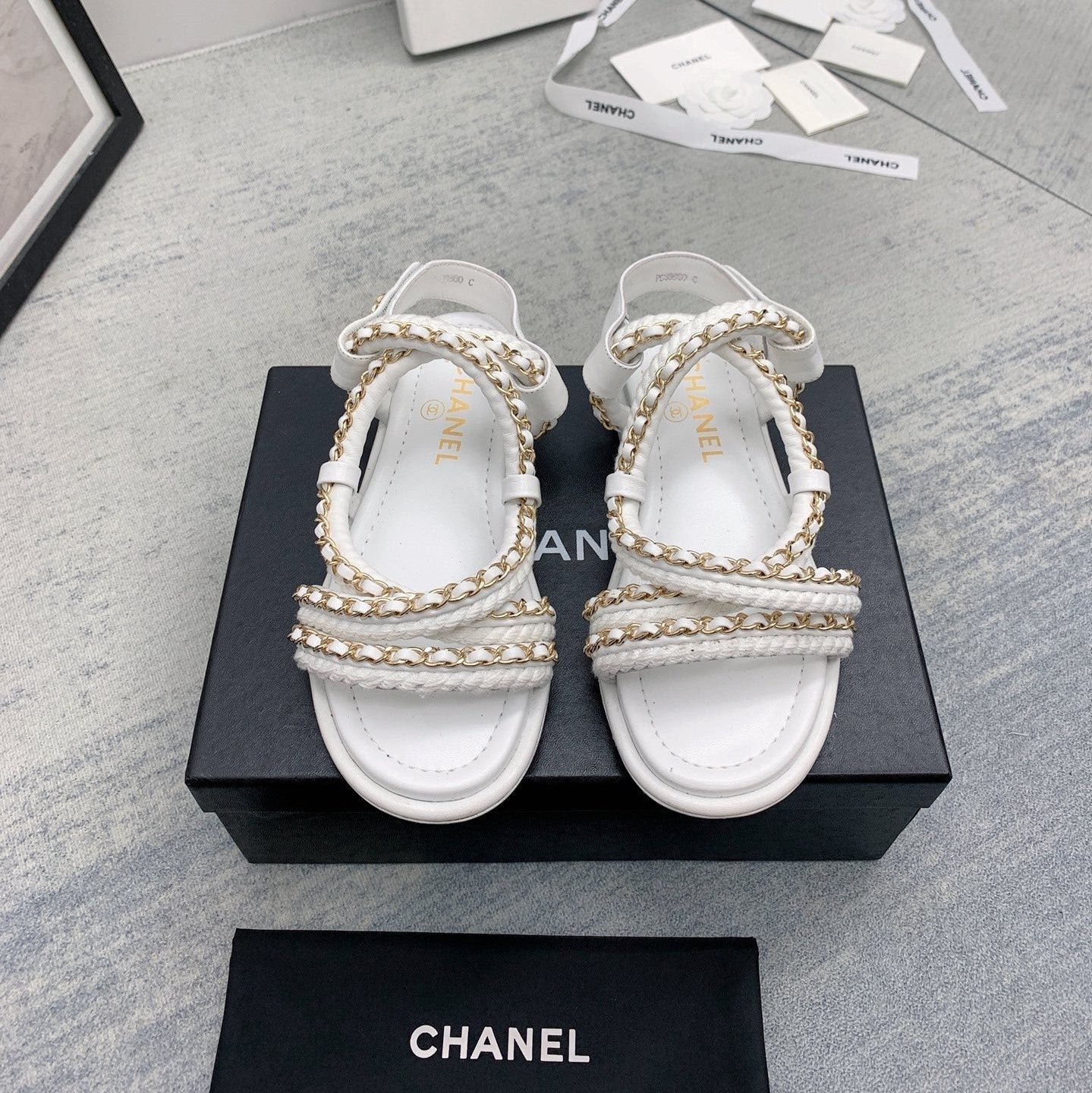 CC 26s Strappy Sandals Gold Interlocking Chain Lambskin 160057