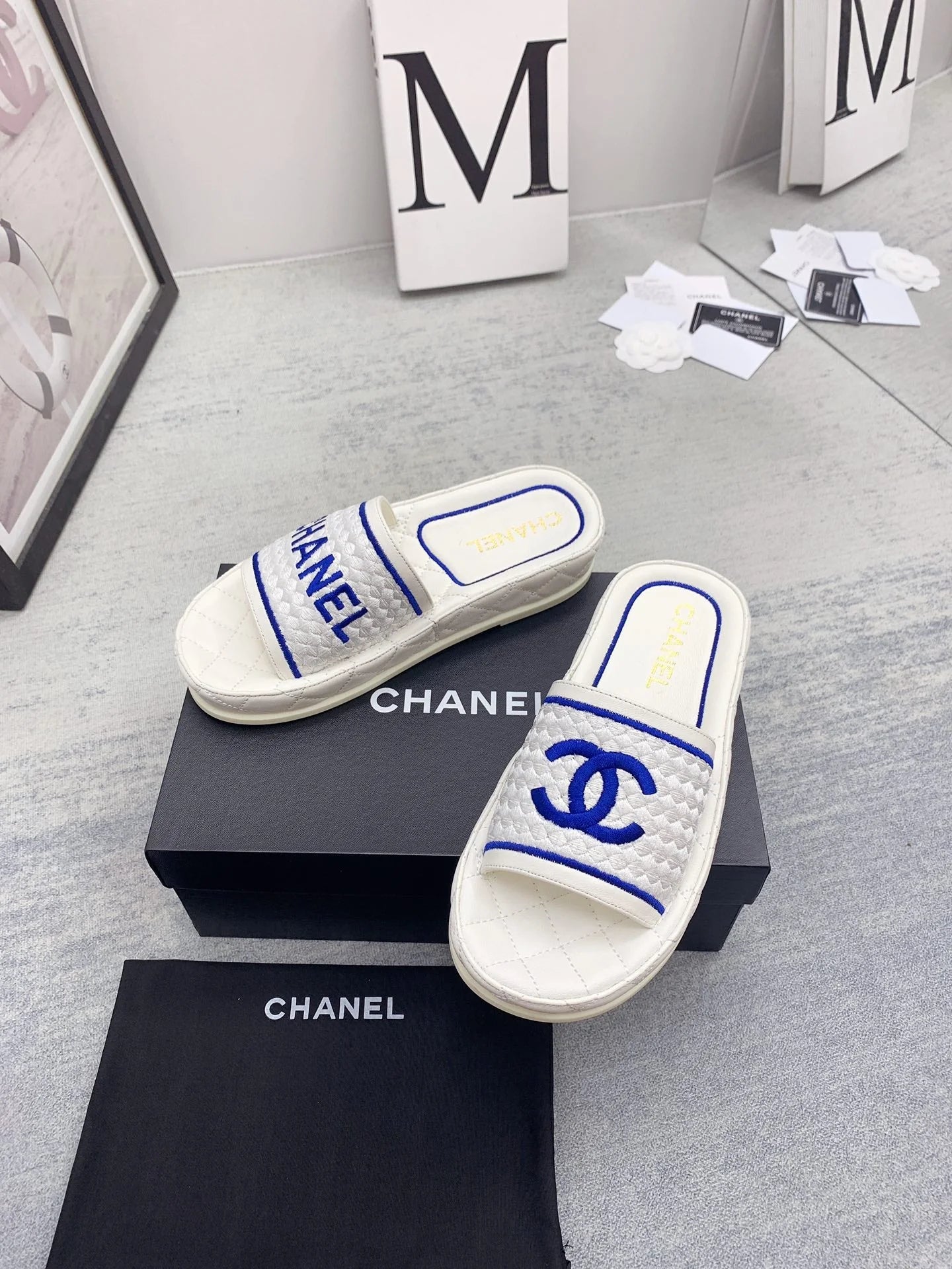 CC 26s Mules White Fabric Lambskin 160069