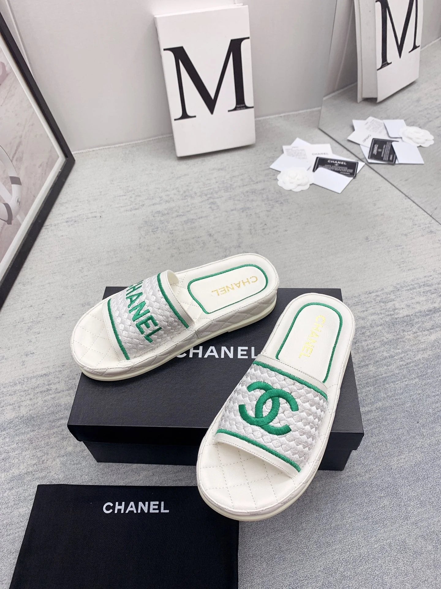 CC 26s Mules White Fabric Lambskin 160069