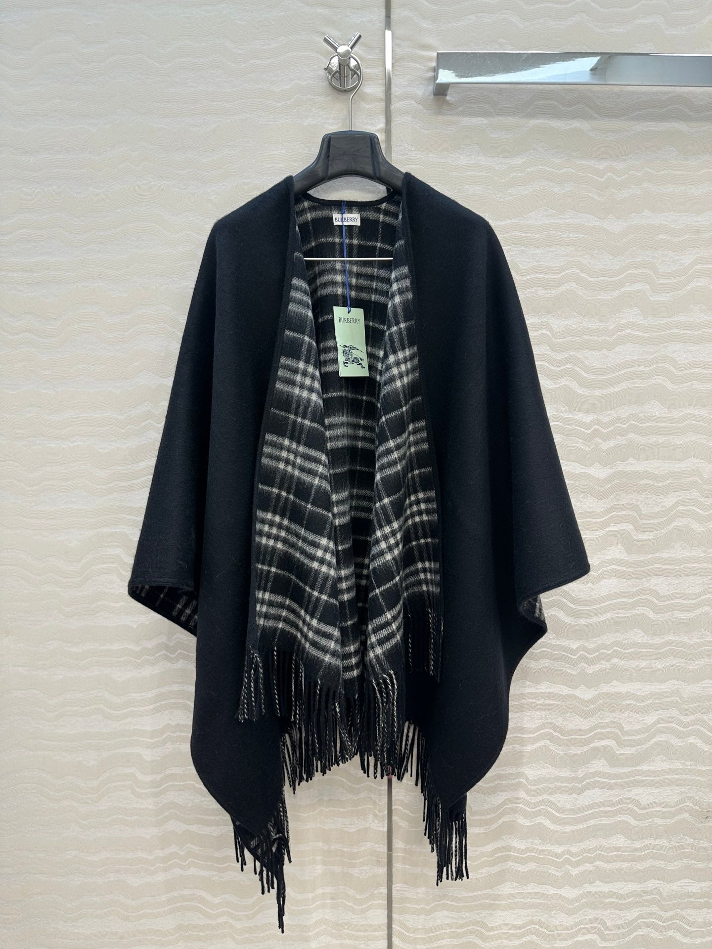 BBR 26S Reversible Check Fringe Poncho Cape 440912