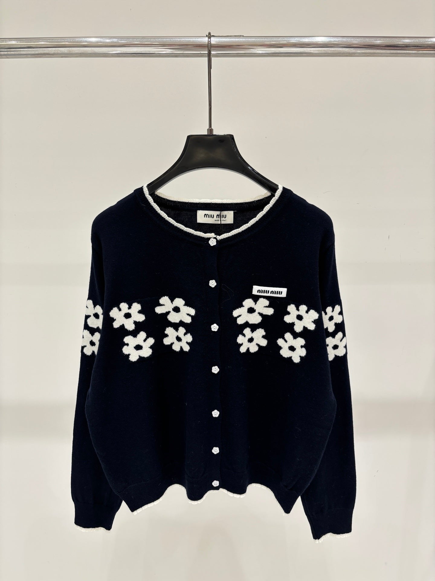 Miu 2026 Crew-Neck Embroidered Cardigan Wool 431814