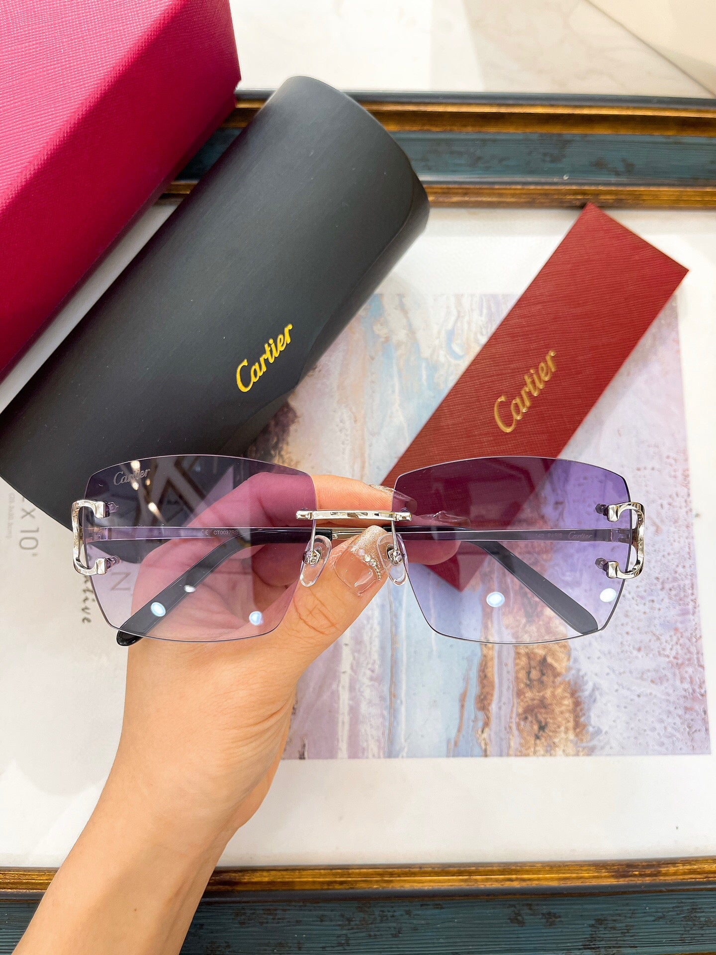 Cartier Sunglasses Rectangle Gold Frame
