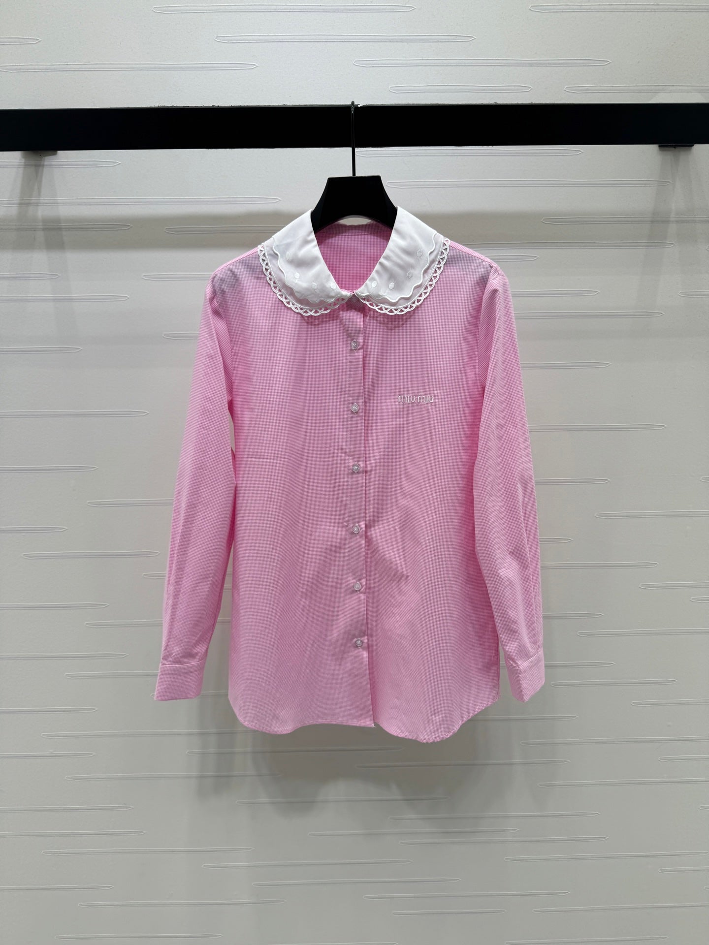 Miu Peter Pan Collar Plaid Shirt Cotton 392635