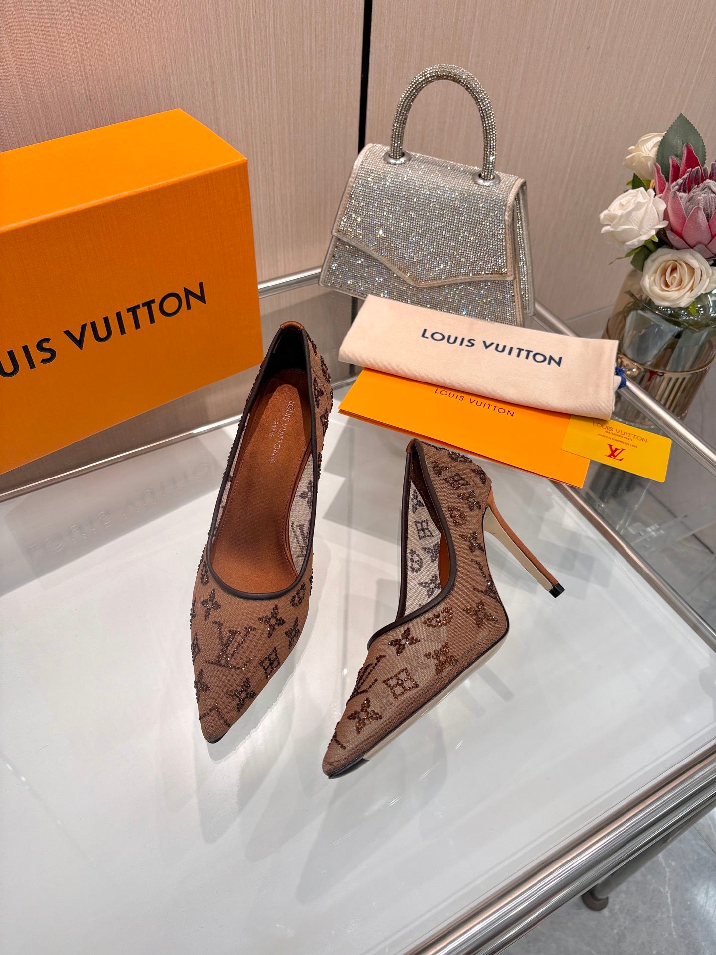 LV 2026 Gala Pumps 10cm Rhinestone Mesh 140736
