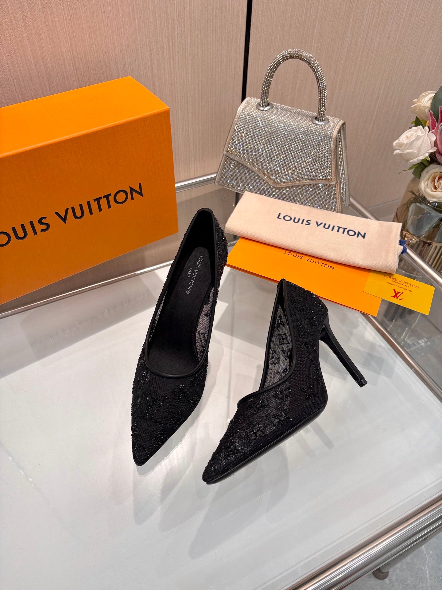 LV 2026 Gala Pumps 10cm Rhinestone Mesh 140736