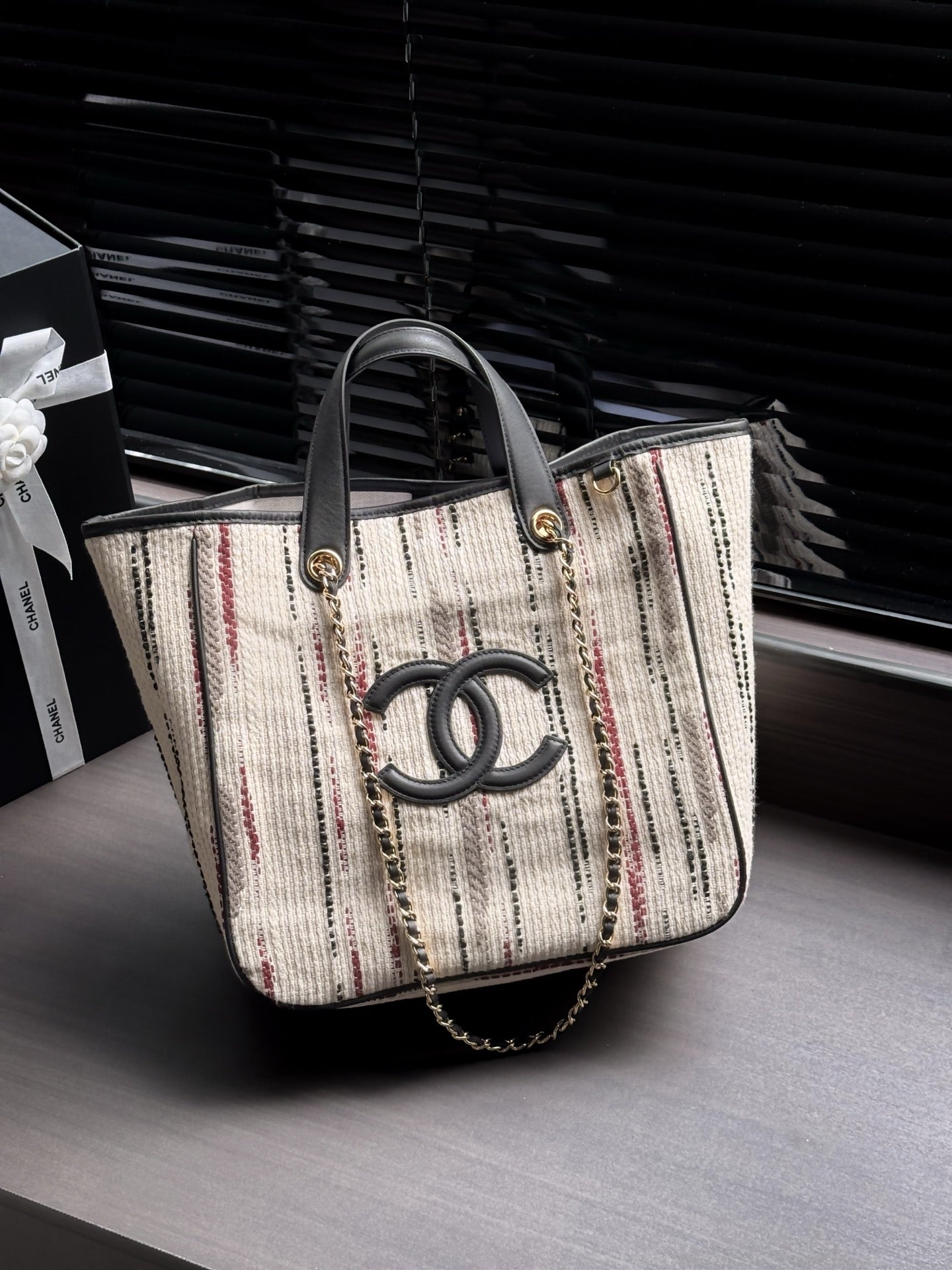 CC 26S Small Shopping Bag Striped Canvas