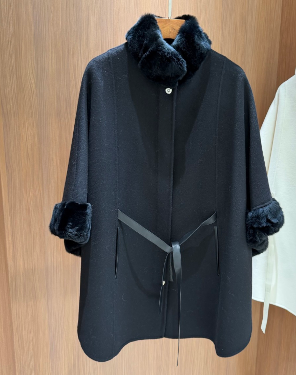 LP 26FW Cape Coat Rabbit Fur Collar and Cuffs Wool 440863
